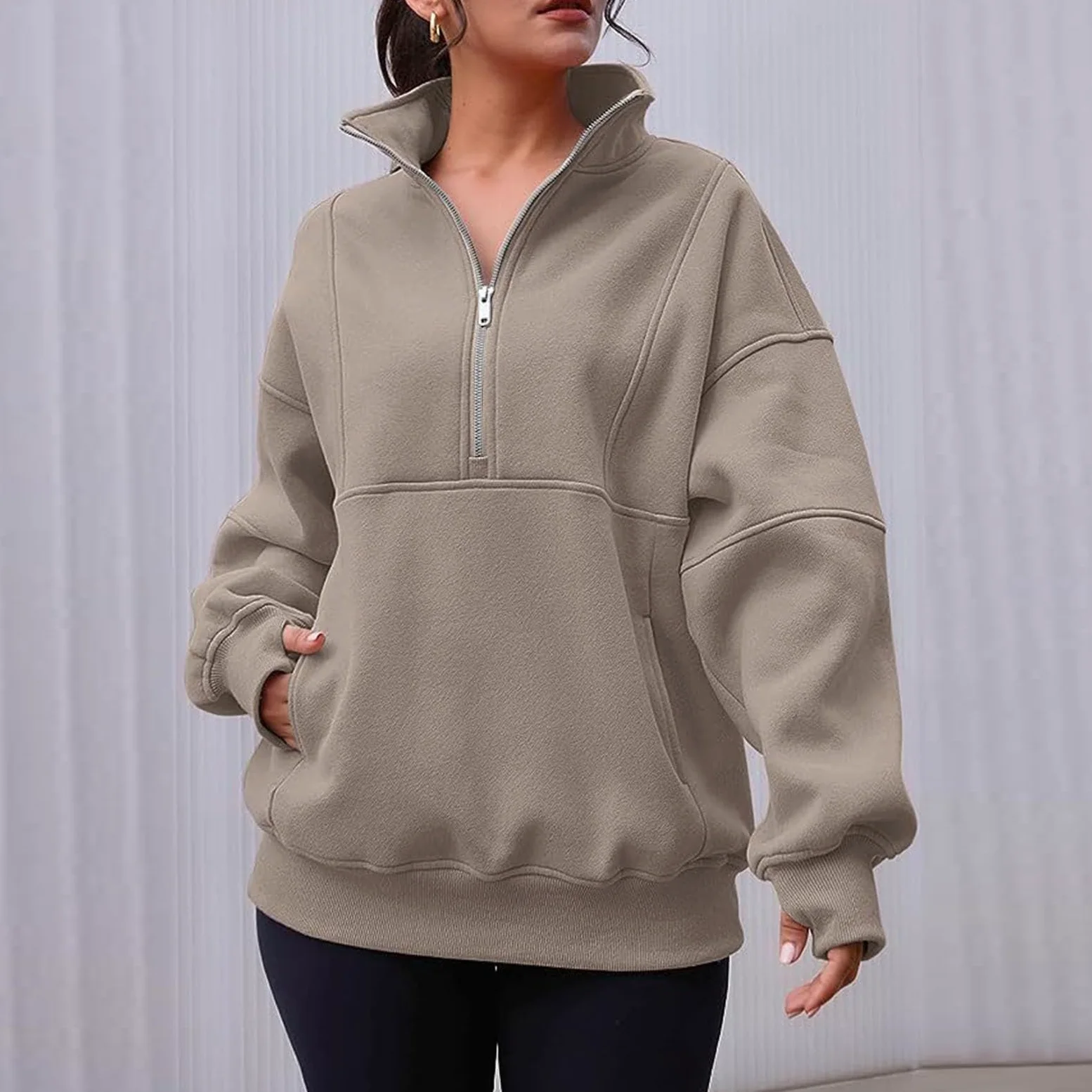 Sudaderas de ajuste holgado con forro polar para mujer, cuello alto, ropa de campo, cremallera, casual, bloque de color, suéteres occidentales, ligeros, góticos, suaves, modernos, sudaderas con cuello