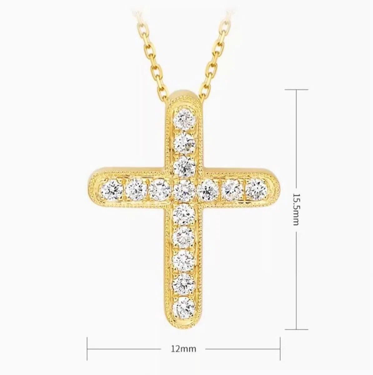Collar de cadena para mujer, collar de mamá para mujer, cruz con diamante de 0,22 quilates, oro amarillo de 9/14/18 quilates, 45 cm