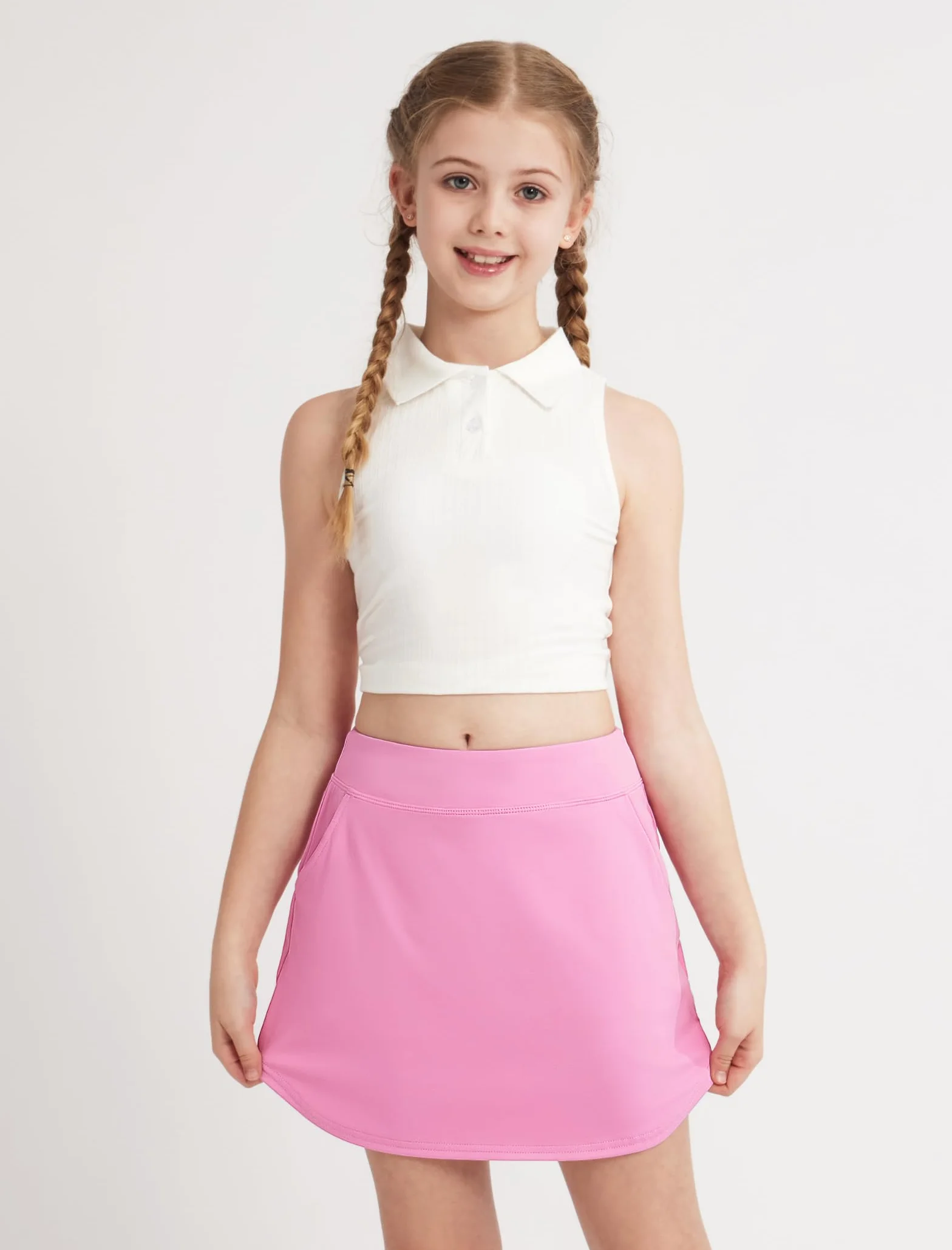 Faldas de tenis para niñas con bolsillos laterales, pantalones cortos de cintura alta elásticos para correr y golf