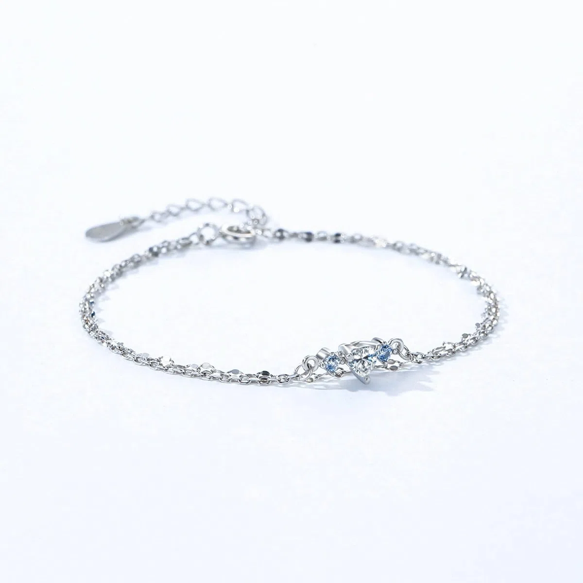 Pulsera de promesa, elegante pulsera de cadena de doble capa con corazón moissanita, bonitos regalos para mujer