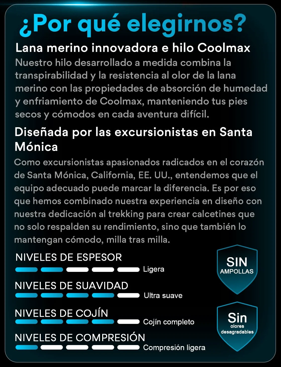 Juclise Calcetines de Senderismo de Lana Merino para Hombre - Grosor Medio, Transpirable, Absorbe la Humedad, Anti-Ampollas, Con Acolchado y Compresión