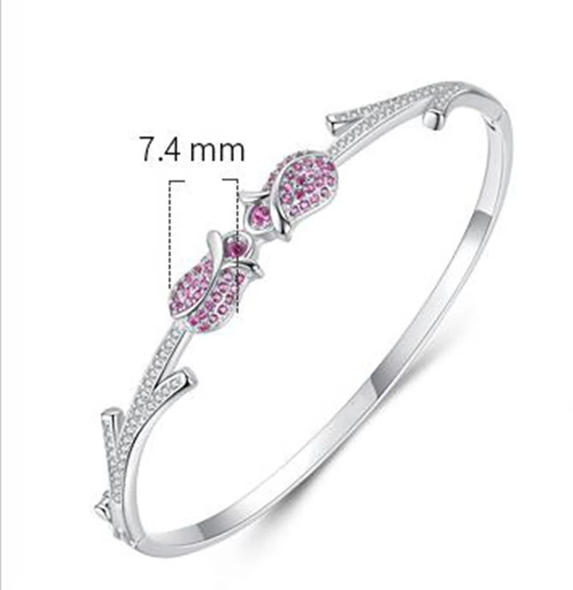 Pulsera para mujer, pulsera para mujer, rosa con rubí creado en laboratorio, oro blanco, regalos únicos para amigas y mujeres