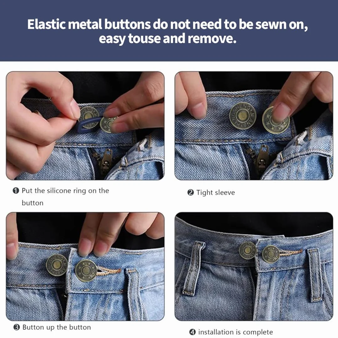 6 Piezas Extensor de Cintura con Botón, Botón Extensible para Pantalones y Vaqueros, Set de Expansores para Hombres y Mujeres, Ideal para Embarazo