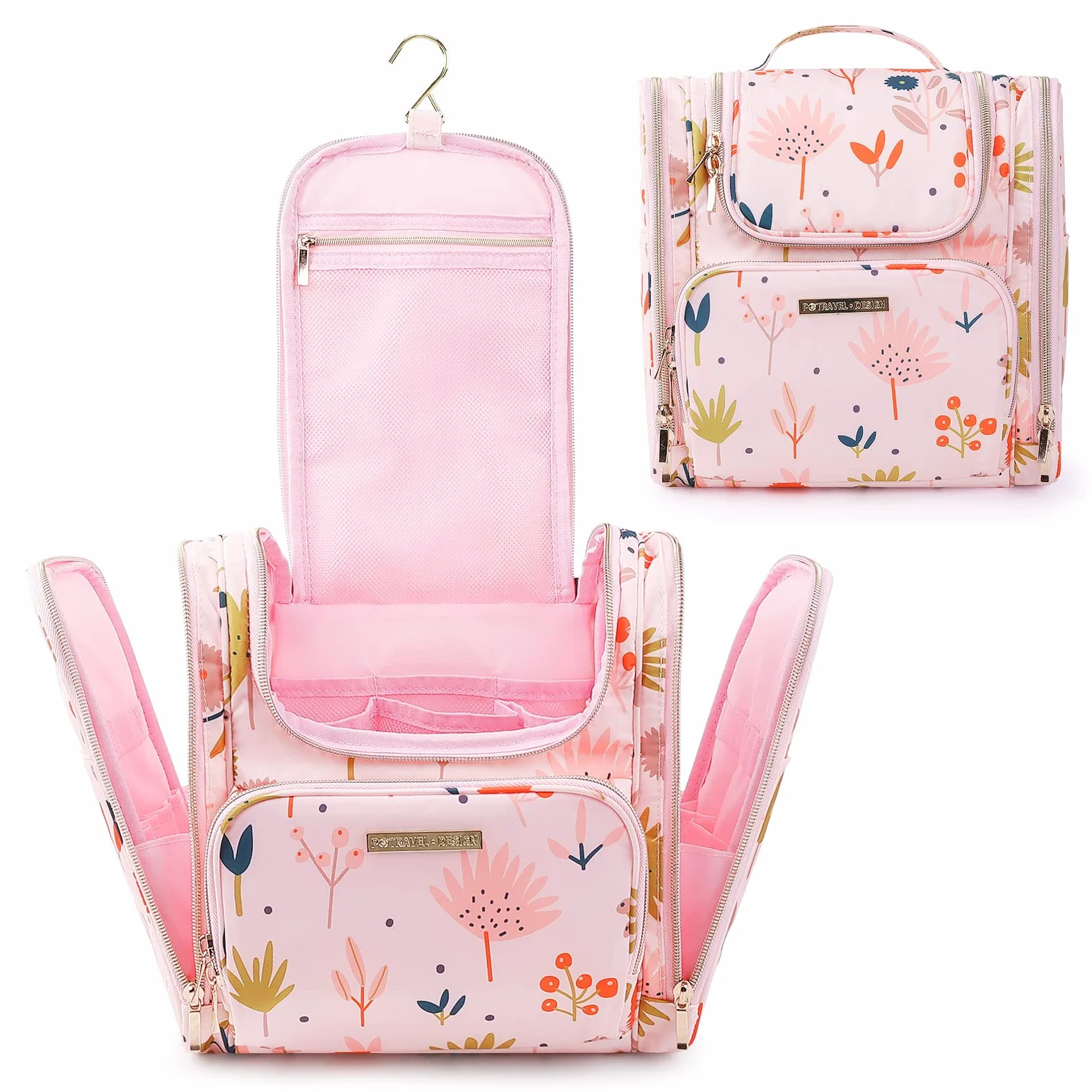 Bolsas de Aseo para Mujeres y Niñas, Lychii Neceser de Viaje con Colgar Gancho, Impermeable Organizador de Cosméticos - Floral