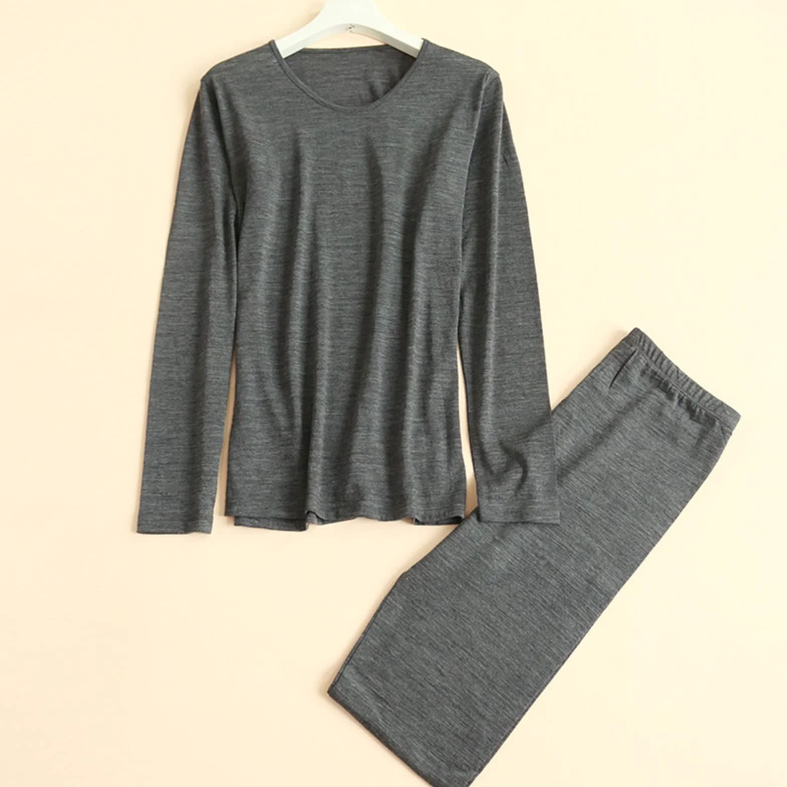 Mujer 100% Pura Lana Conjunto De Ropa Interior Térmica Caliente De Manga Larga Cuello Redondo Suave Conjunto Térmico para Arriba Y Abajo (Color : Deep Gray, Size : XL/X-Large)