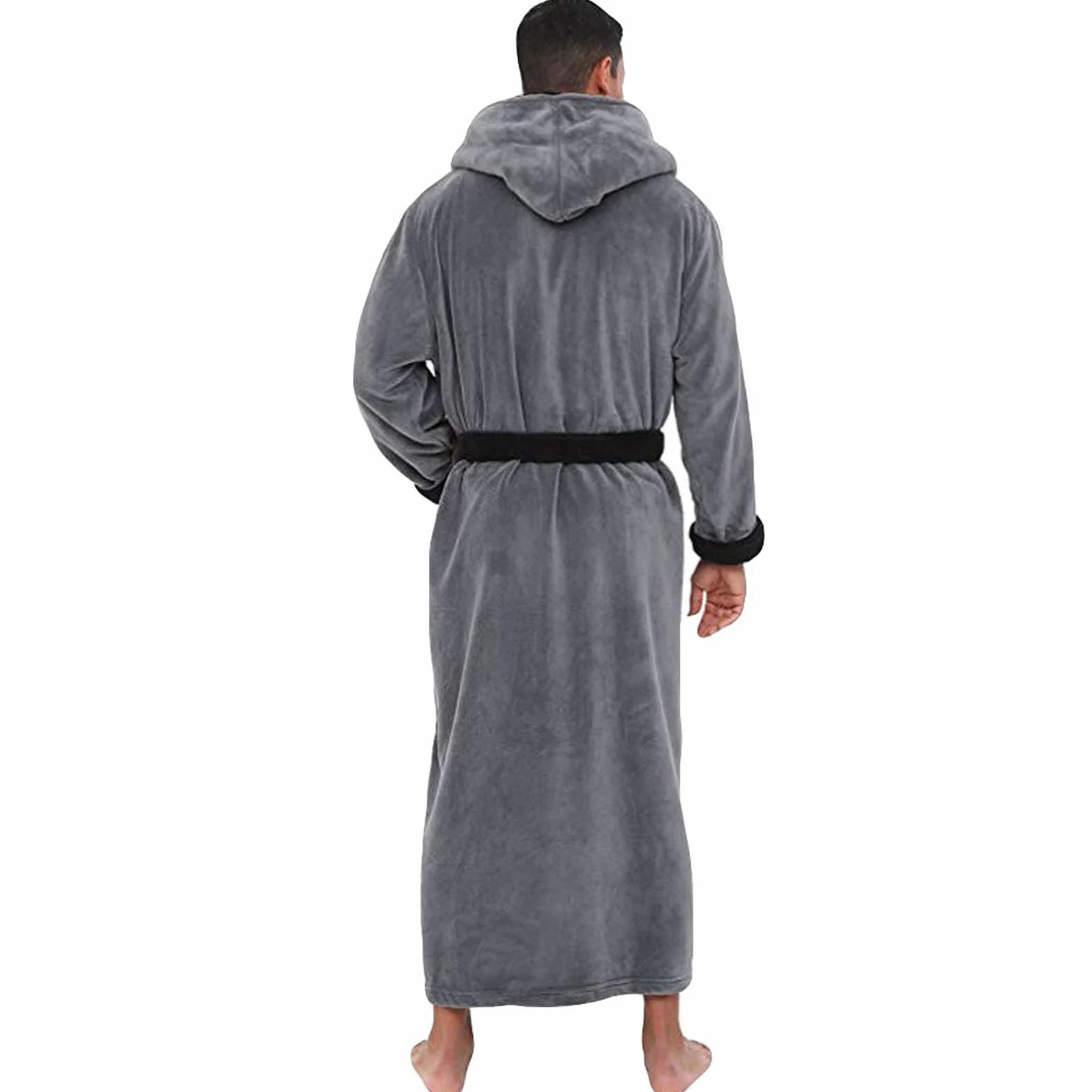 Albornoz Hombre,Talla Grande Cómodo Bata Hombre Invierno de Forro Polar de Doble Cara Súper Suave Clásica Kimino Manga Larga con Capucha Casual Albornoz Ducha con Cinturón y Bolsillos Loungewear