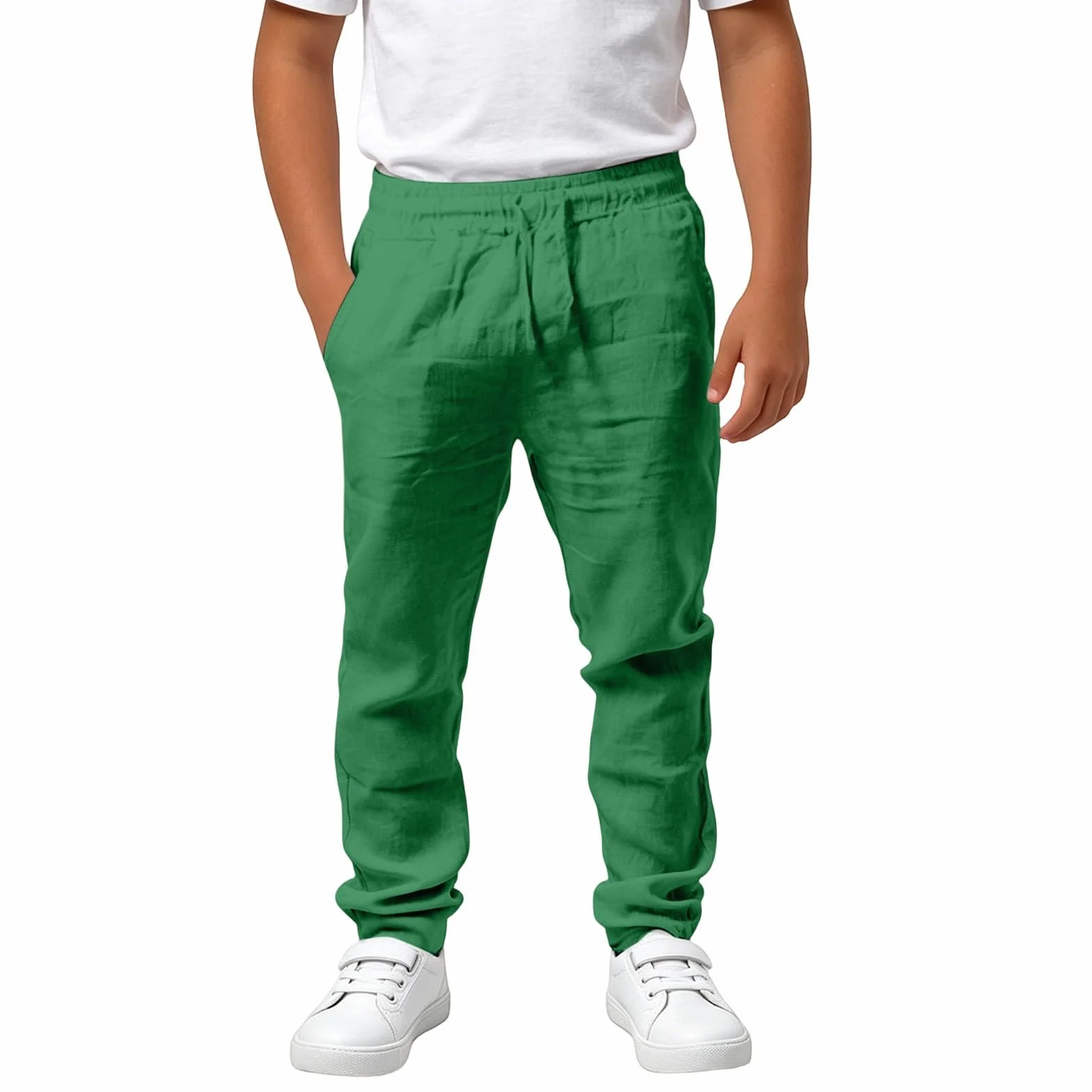 Pantalones de Lino para Niños, Casuales, Largos, Ligeros, Holgados, con Cordón, para Vacaciones