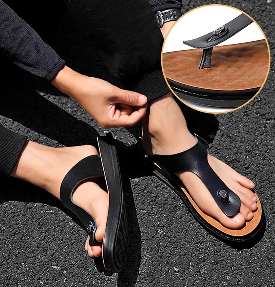 Chanclas De Verano De Cuero para Hombre, Zapatillas Casuales, Modernas, Sin Cordones, para Playa, con Hebilla De Metal Ajustable., Black, 45 EU