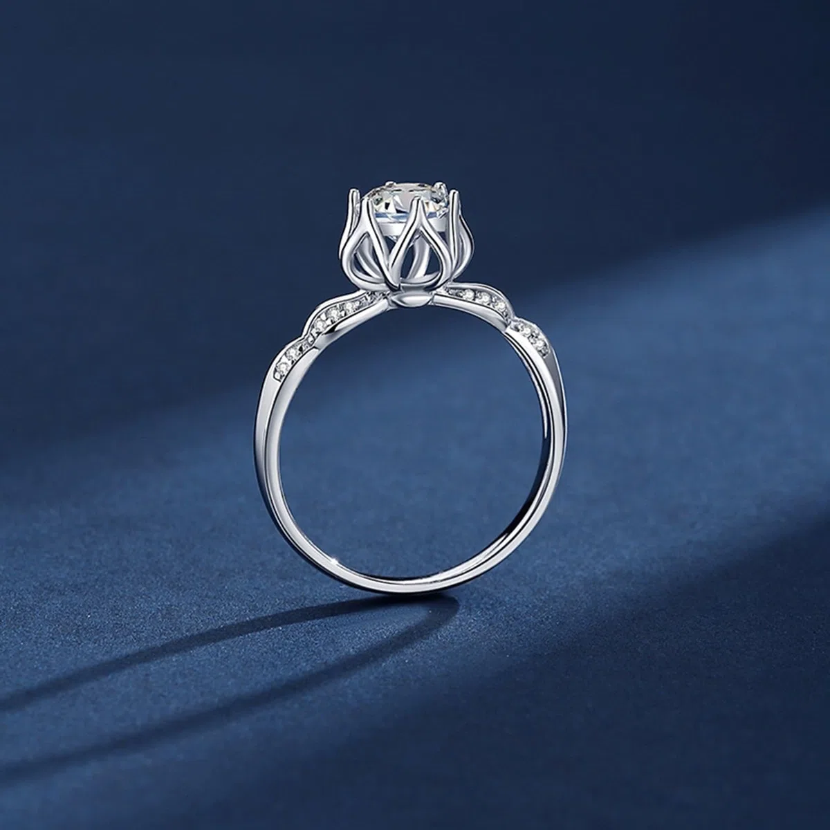 Anillo de mujer de oro blanco, anillos de boda elegantes con moissanite de 1 ct único anillo de boda de oro auténtico para mujeres