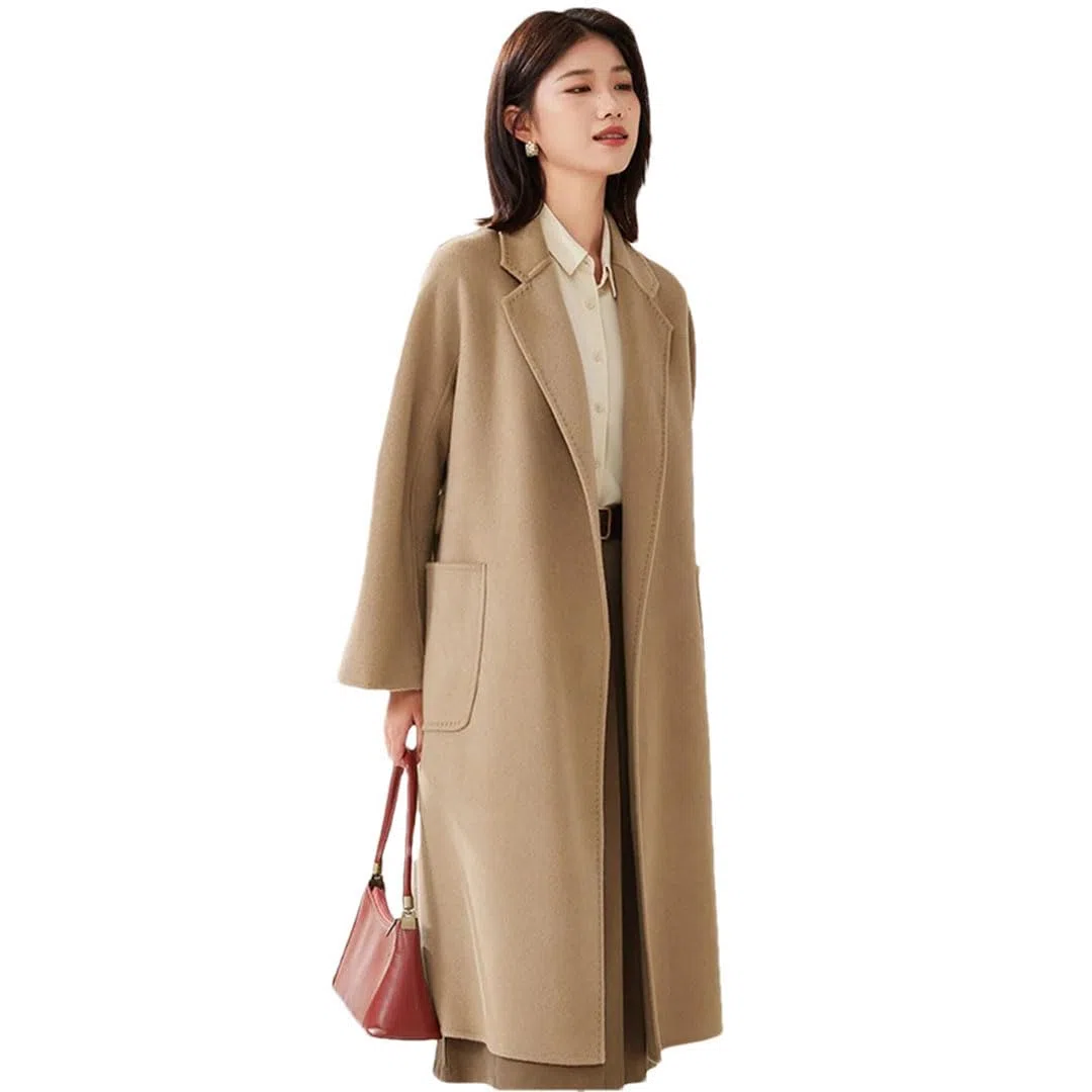 Abrigo largo de cachemira con bolsillo grande para mujer, abrigo de lana cálido salvaje, abrigo de lana qiantuo, talla M, qiantuo, M