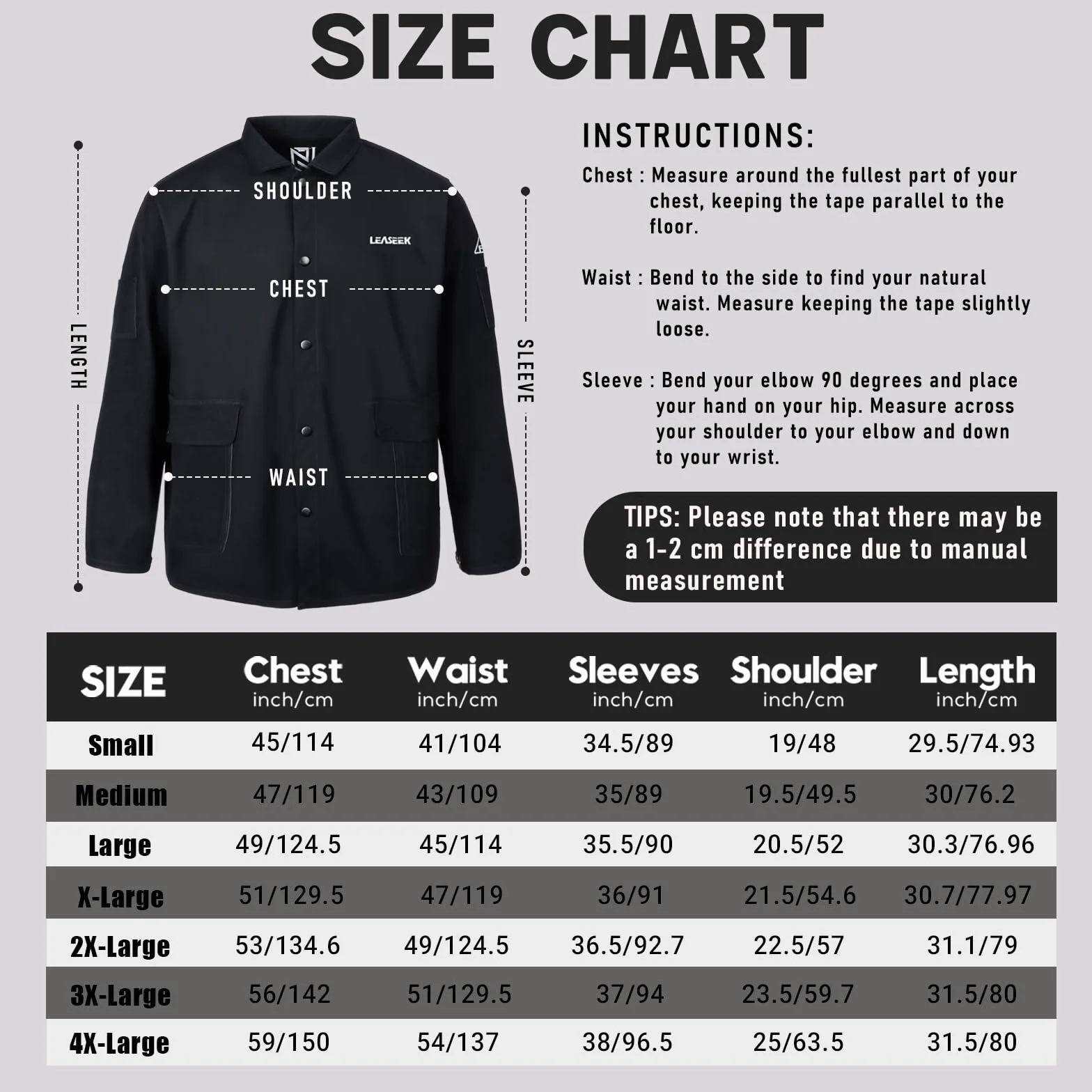 LeaSeek Chaqueta de soldadura de algodón resistente al fuego (FR) con mangas de cuero, abrigo soldador de seguridad para el trabajo para hombres y mujeres