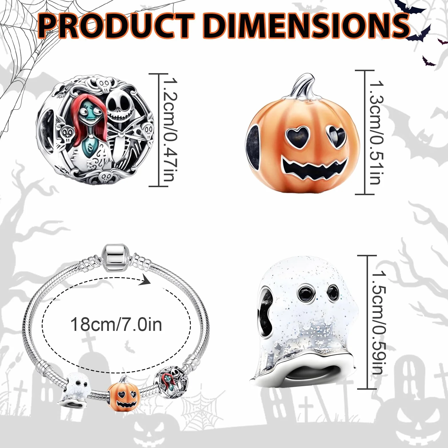 Halloween Charms Halloween Luminoso Colgante con Calabaza Cráneo Fantasmas Charms para Pulsera y Collar Joyas Regalo para Mujer