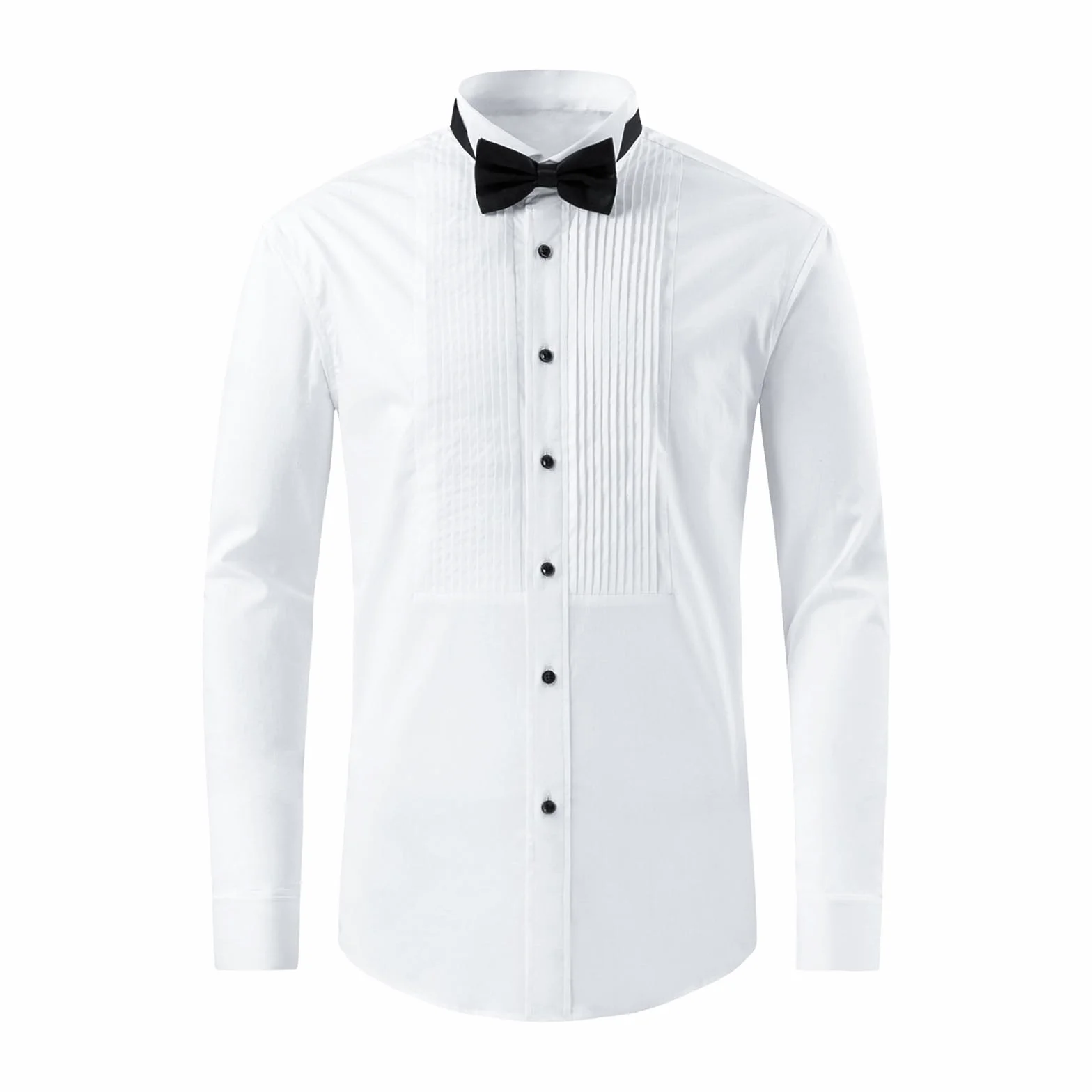 Gollnwe Camisa de Esmoquin para Hombre, Cuello de ala, puños franceses con Gemelos y Pajarita