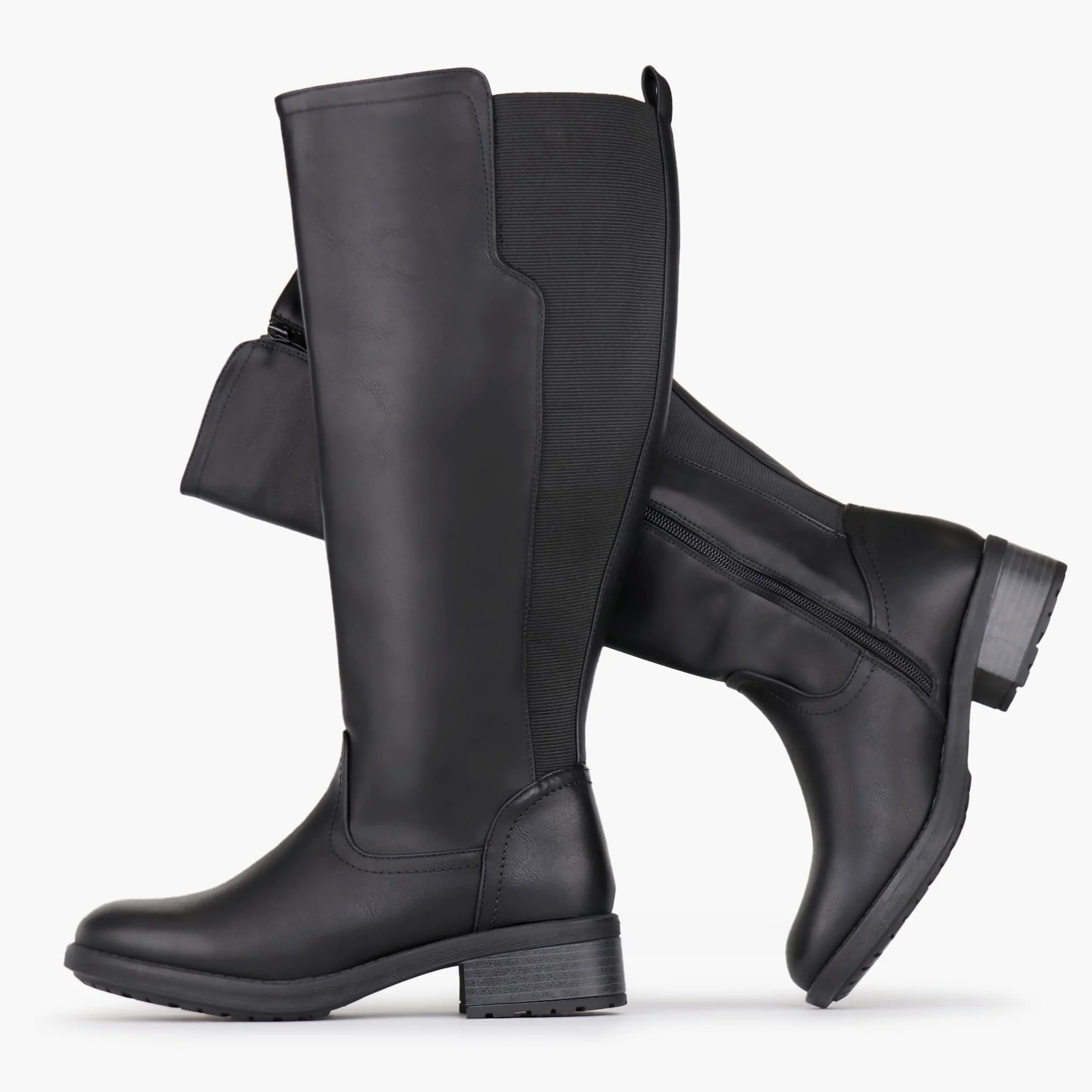 Botas altas hasta la rodilla para mujer, de caña ancha, con cremallera lateral y panel elástico
