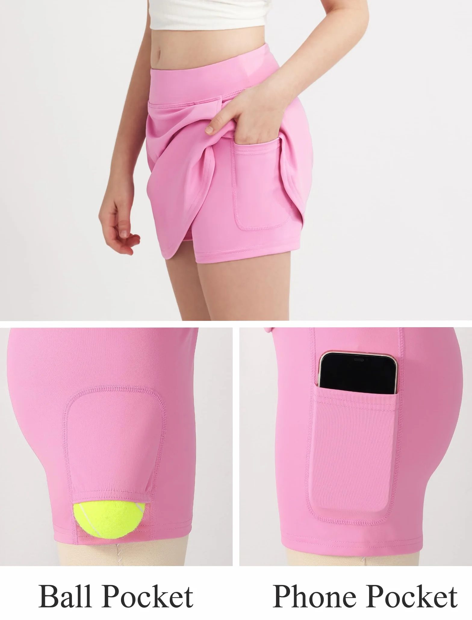 Faldas de tenis para niñas con bolsillos laterales, pantalones cortos de cintura alta elásticos para correr y golf