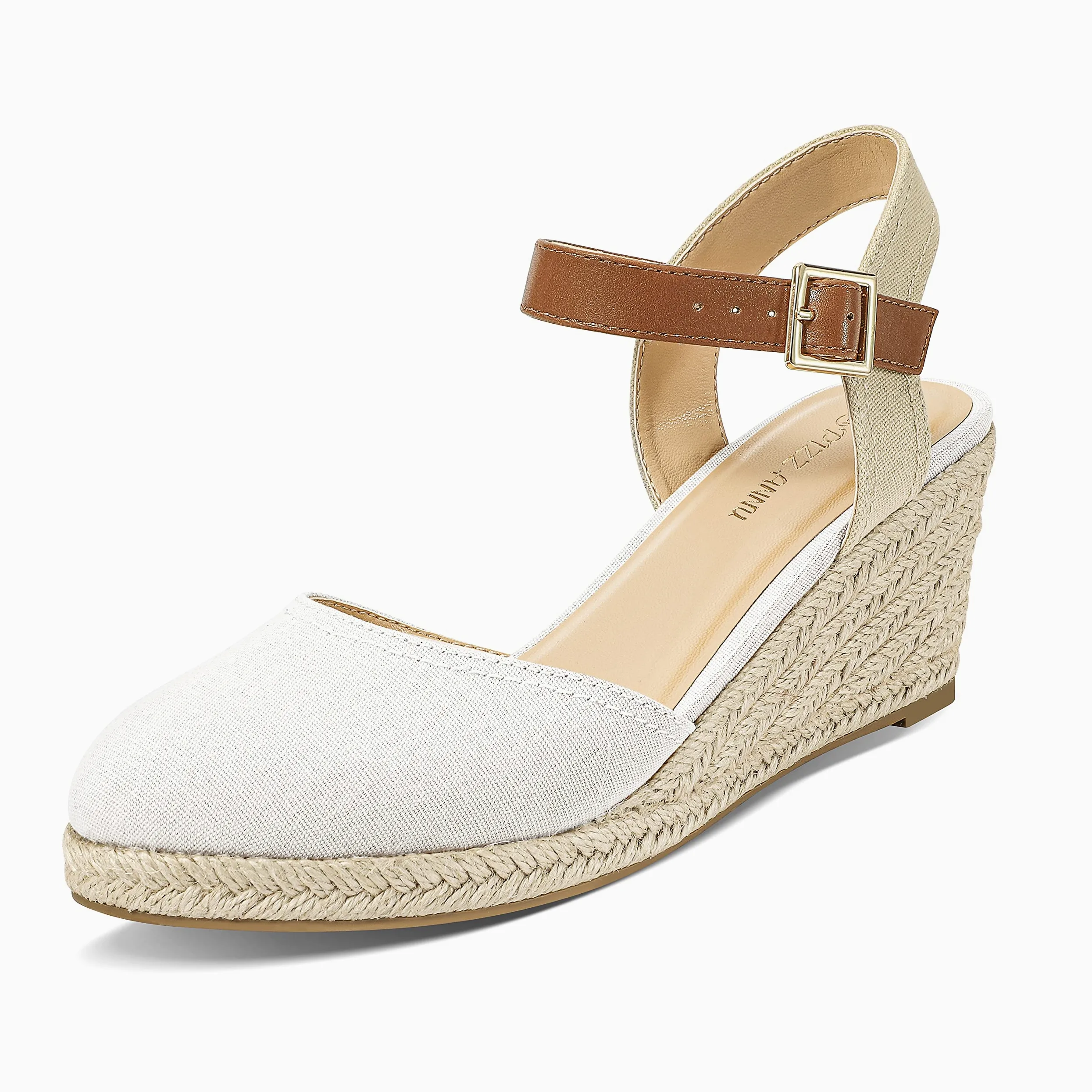 PIZZ ANNU Sandalias Mujer Verano Alpargatas con Cuñas de Esparto y Punta Cerrada Plataforma Espadrilles Zapatos Tacón Novia Boda Elegantes