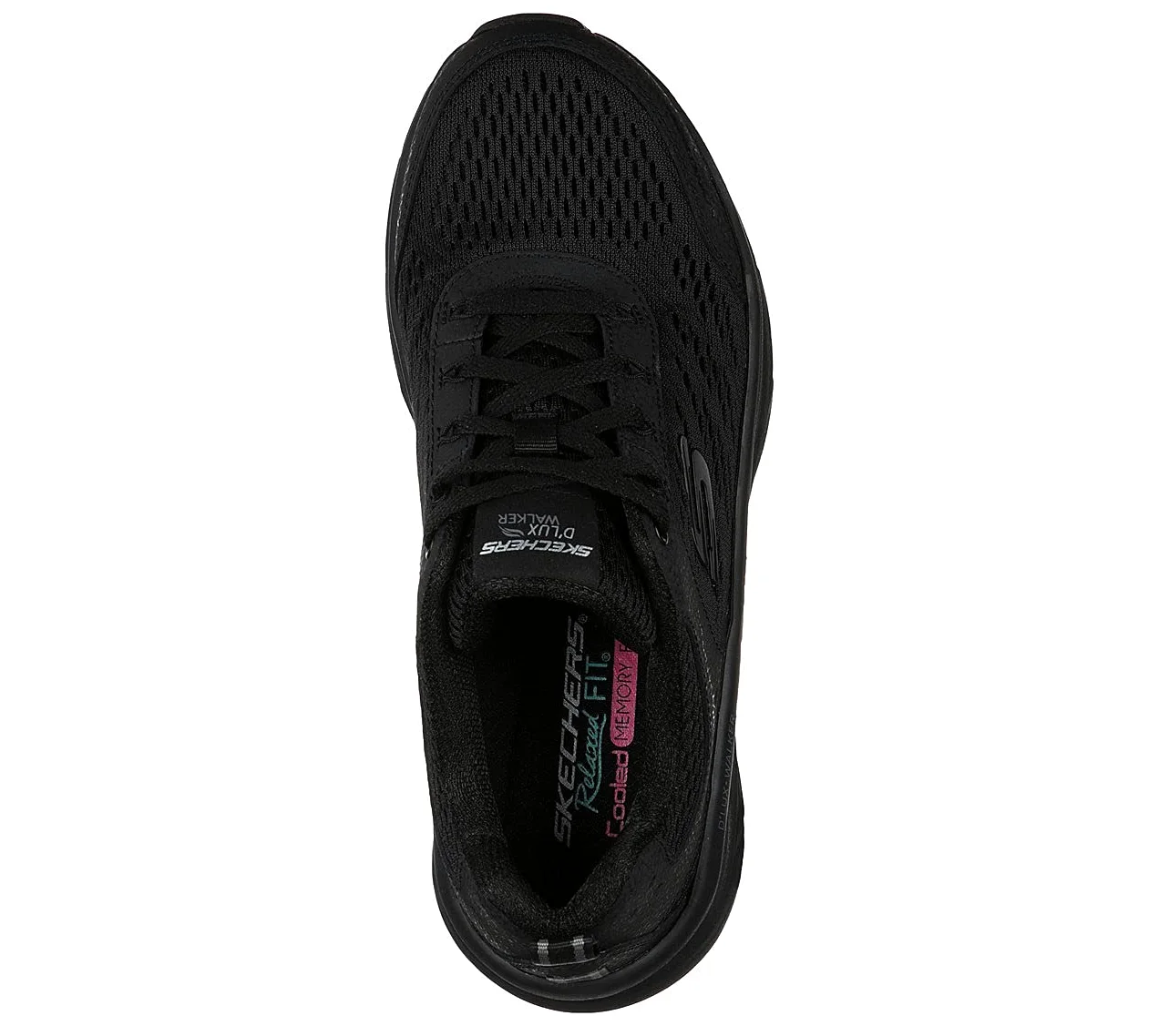 Skechers Zapatillas D'lux Walker Infinite Motion para mujer, Borde de malla de cuero negro, 39 EU
