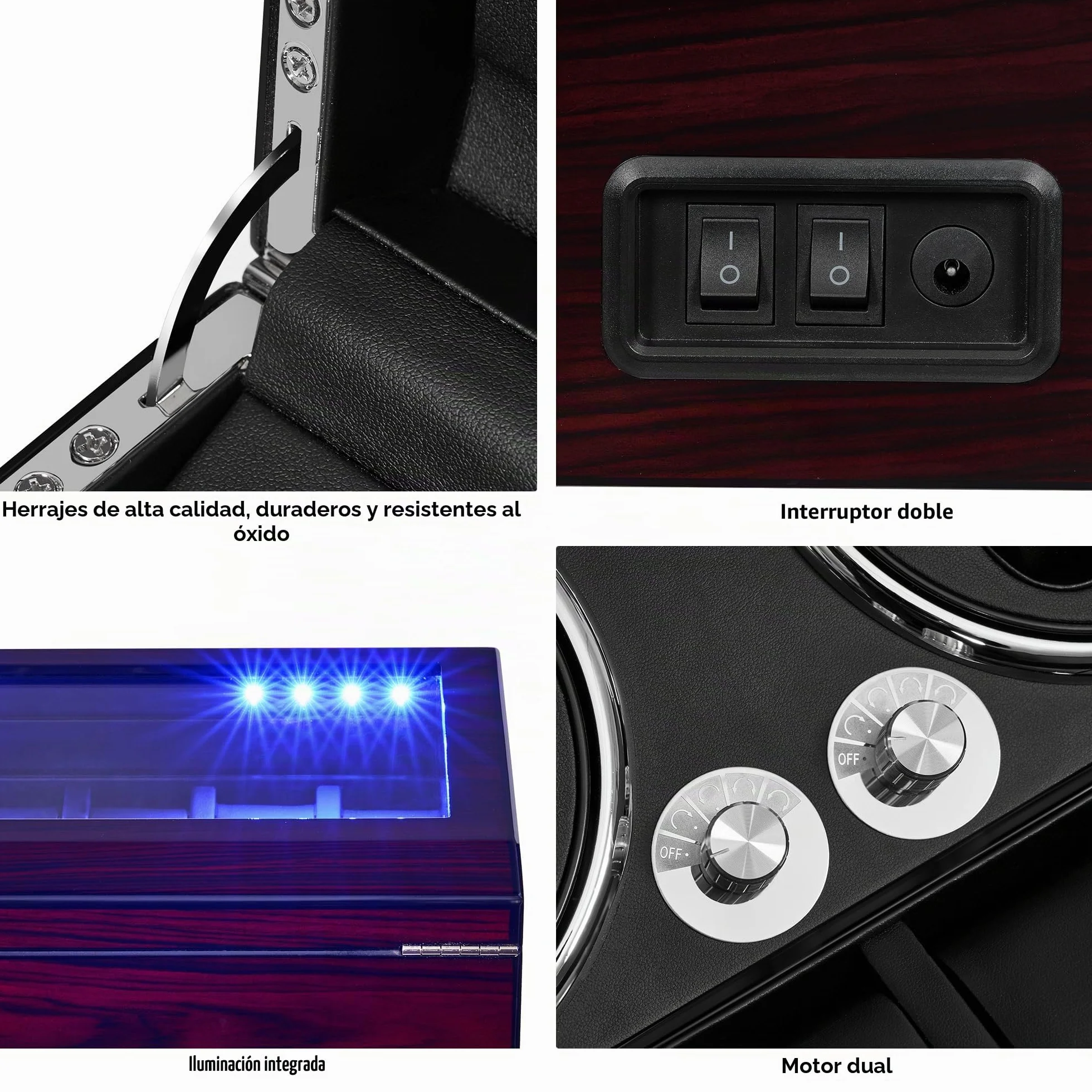 ANWBROAD Enrollador para Relojes Automáticos Caja Giratoria Automática con 4+6 Compartimentos para Relojes y Joyas Silencioso Watch Winder con LED & Motor Mabuchi & 4 Modos JWW002Y