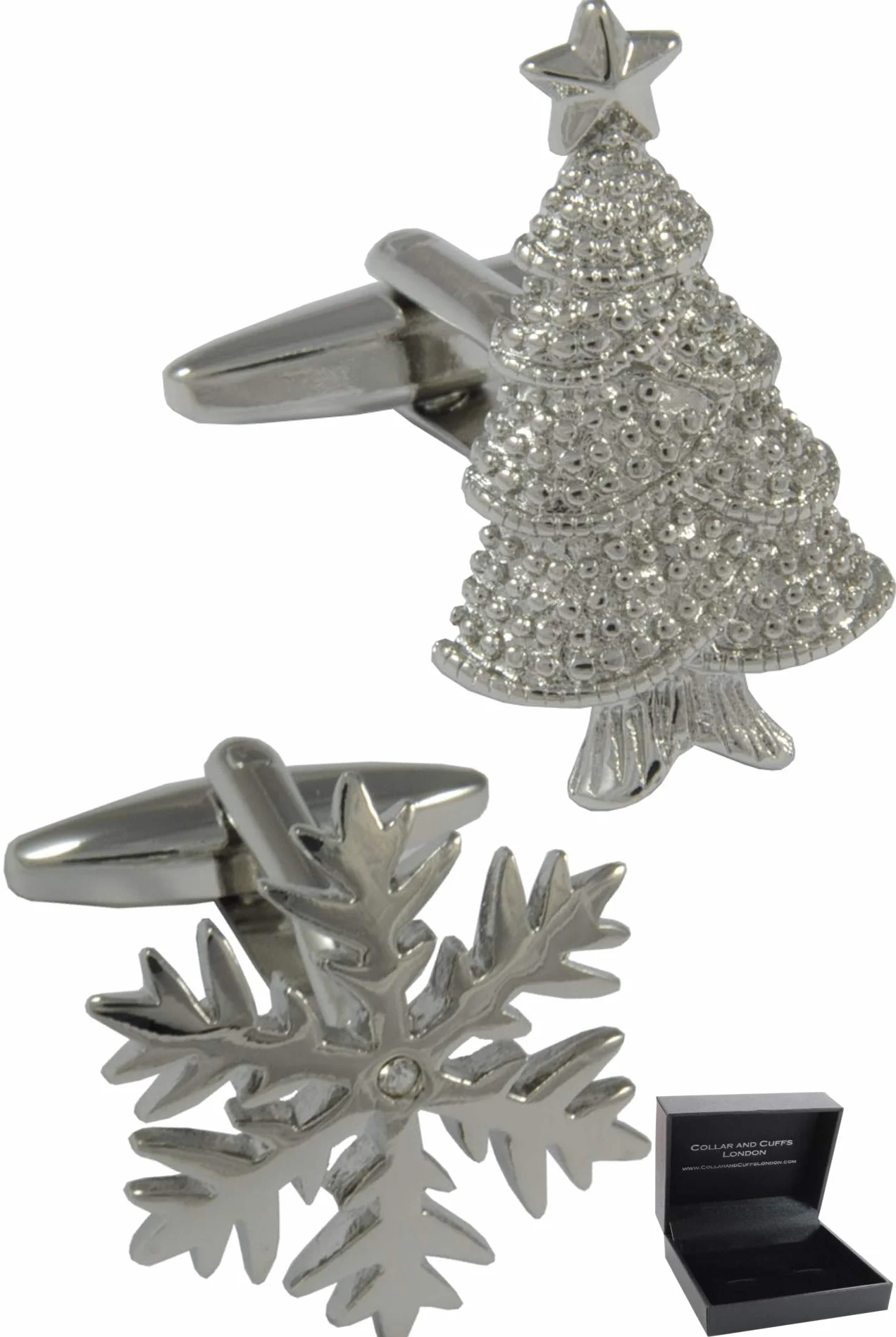 Gemelos Camisa Hombre Navidad Árbol Copo Nieve Latón Plata Un Par