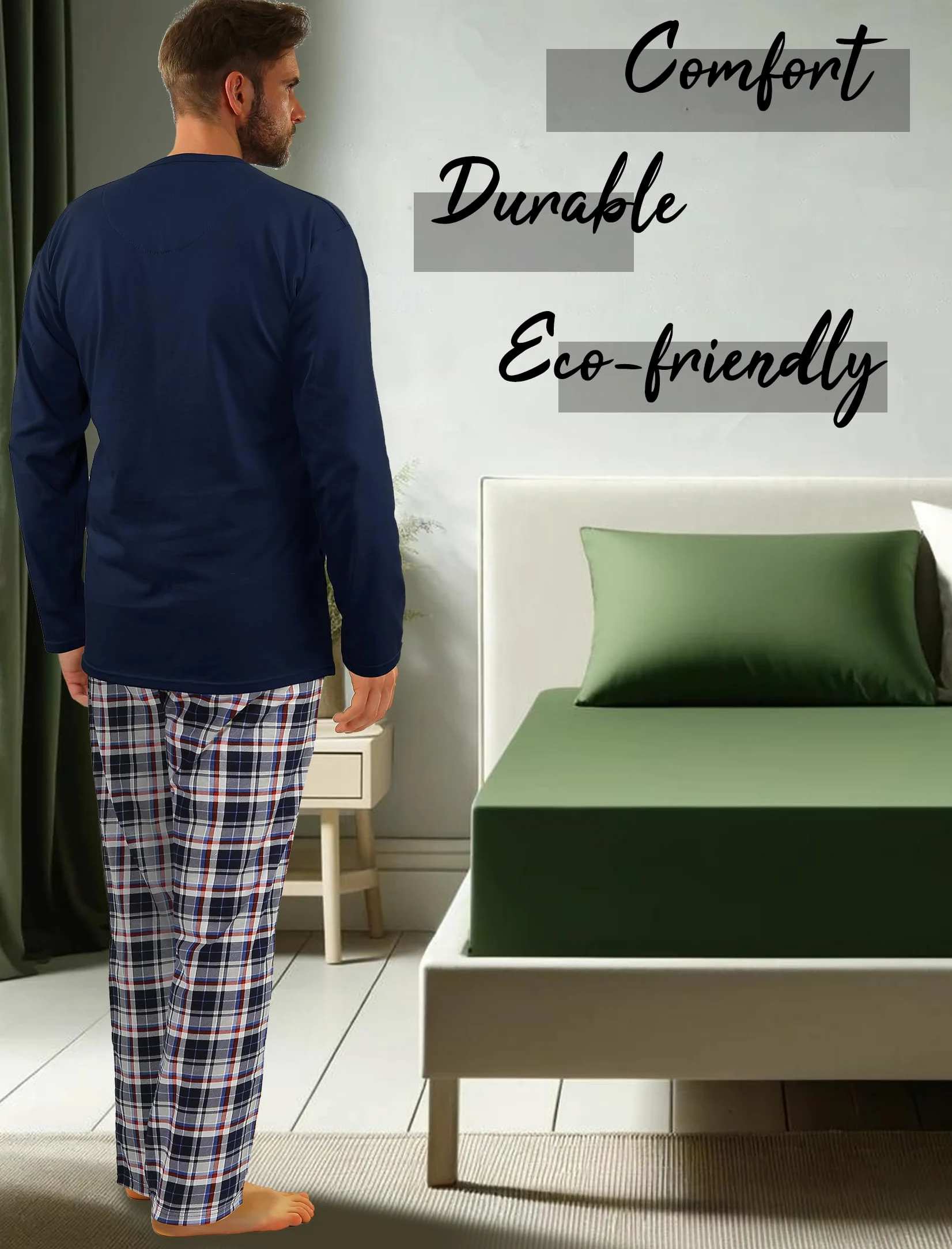 Sesto Senso Pijama Hombre Algodon Conjunto Ropa De Dormir Clásico 2 Piezas Camisa Manga Larga Pantalones Largos Invierno