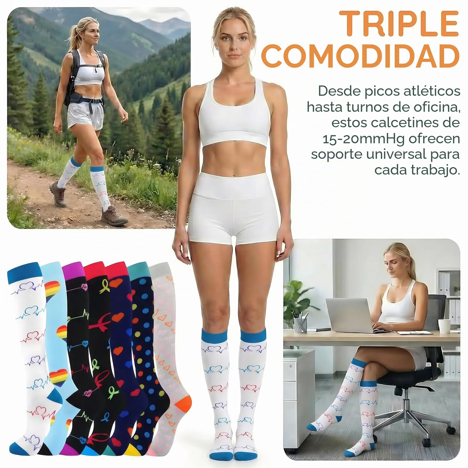 Calcetines de compresión (7 pares) para mujeres y hombres Circulación 20-30 mmhg El calcetín alto hasta la rodilla es el mejor apoyo para atletismo Correr, Ciclismo