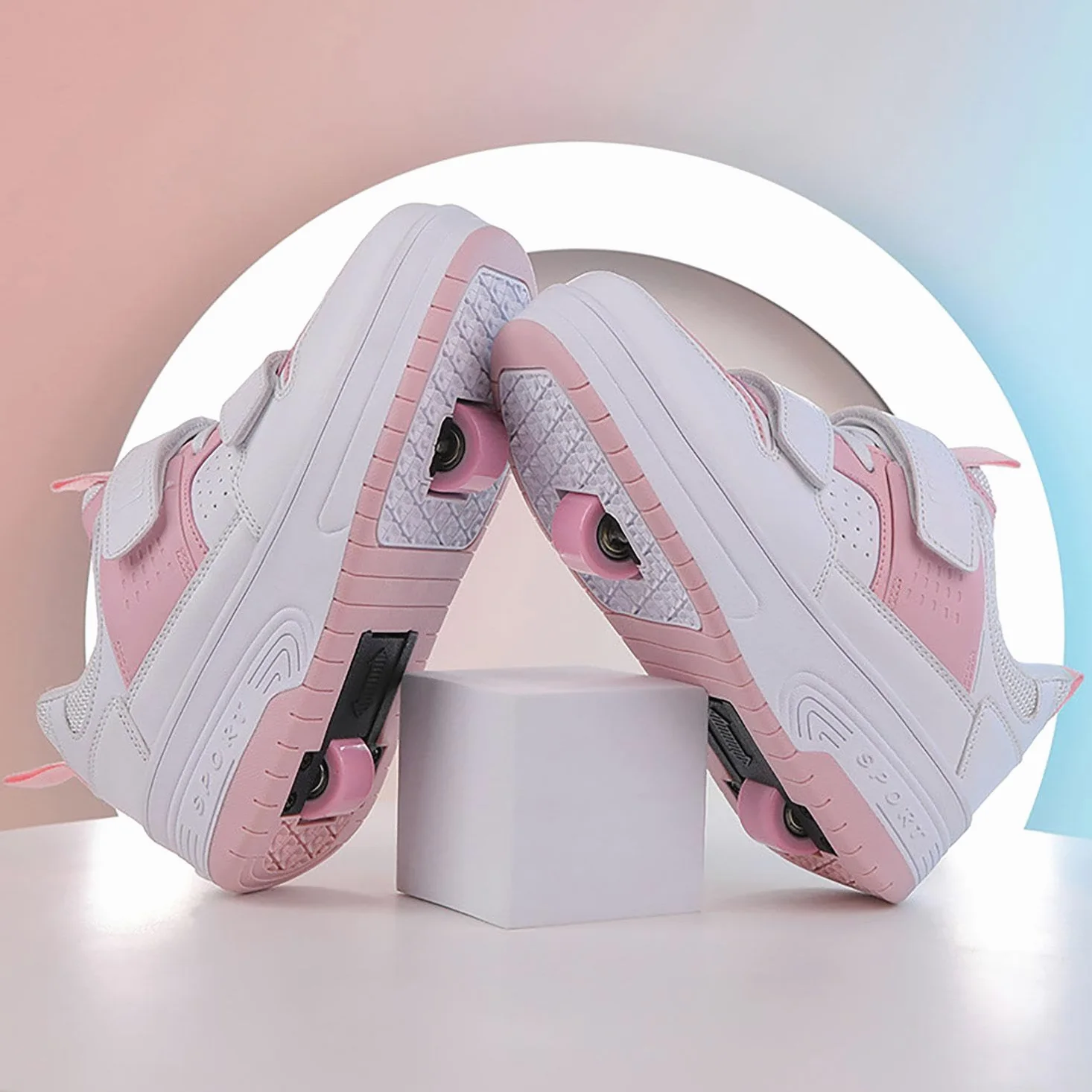 Zapatos con Ruedas para niños niña niño Patines Patines al Aire Libre Zapatillas de Deporte Zapatillas de Skate Zapatos Deportivos,Pink-38 EU