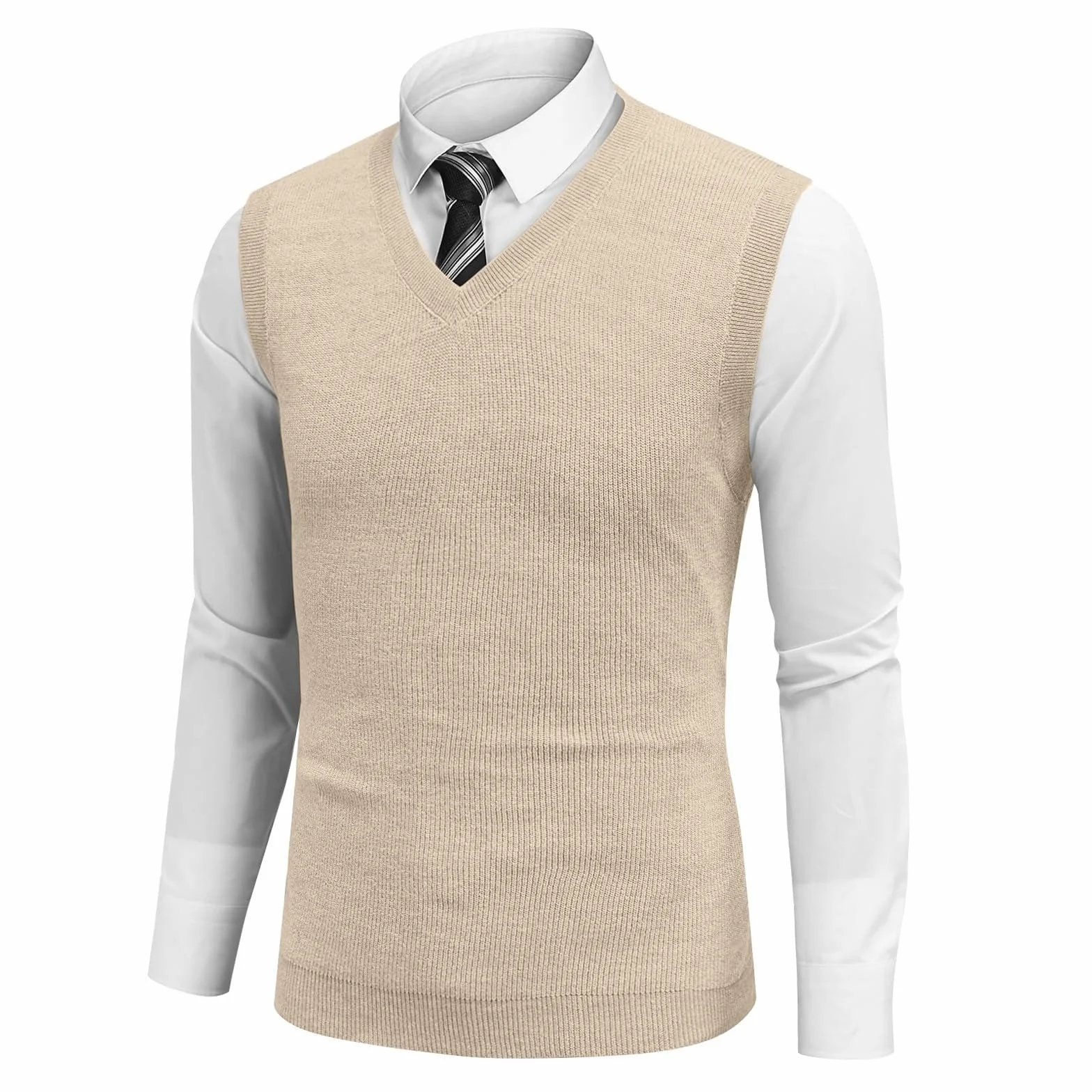 Chaleco de Punto con Cuello en V para Hombre Estilo Informal Sin Mangas Corte Ajustado Chaleco de Lana Suéter de Punto Clásico Chaleco de Caballero de Negocios