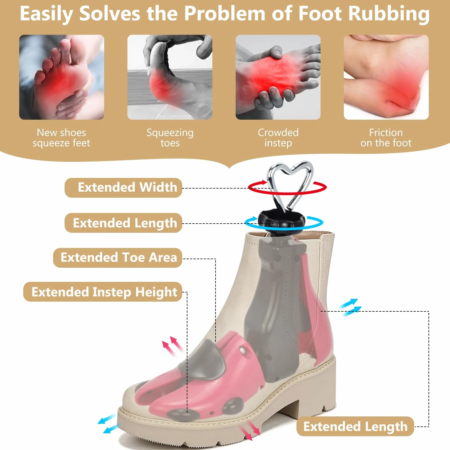 Hormas para Zapatos Hombre Mujer, Ensanchador de Zapatos con Calzador, Profesional Ensanchador de Botas, Estirador de Zapatos Ajustable Anchura y Longitud