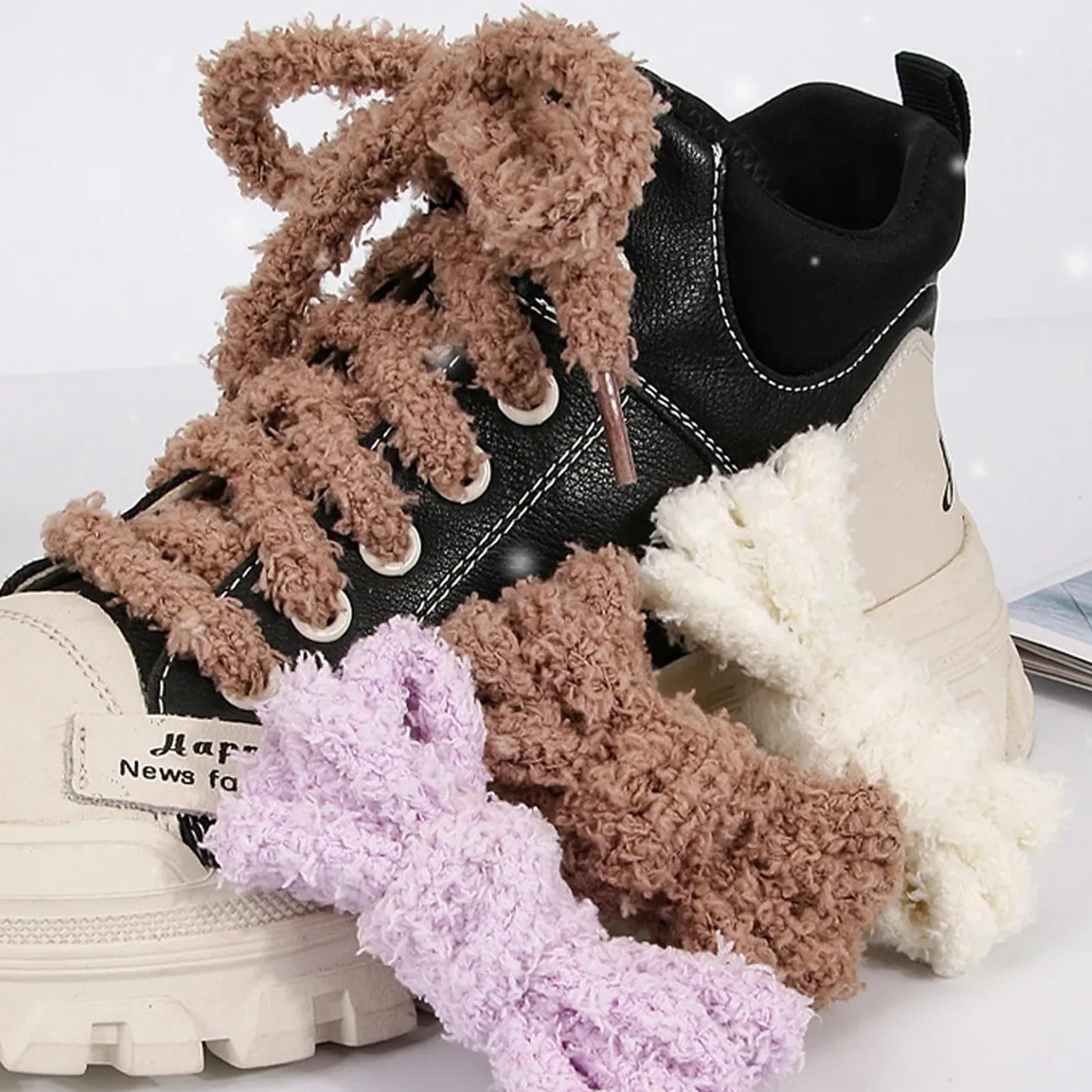 Cordones mullidos 10 Pares de Cordones mullidos de Invierno Cordones de Piel Redondos Gruesos for Botas de Nieve for Zapatos Casuales
