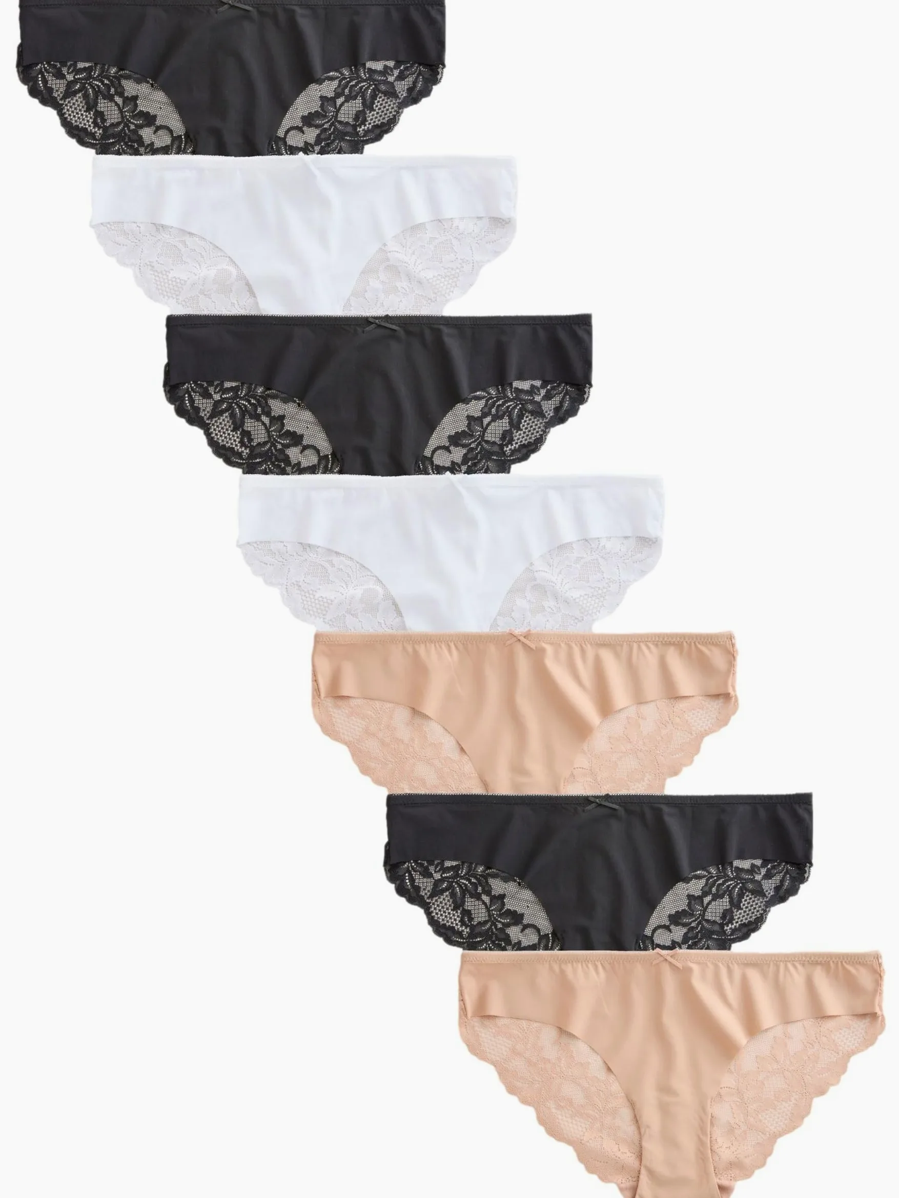 NEXT Mujeres Pack de 7 Braguitas brasileñas cómodas Que no se marcan con Panel de Encaje Trasero