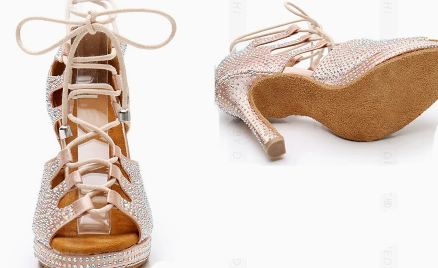 Sandalias modernas de baile latino con cordones para mujer, para boda, fiesta, L425 Plataforma Beige Tacón de 10 cm, 39 EU