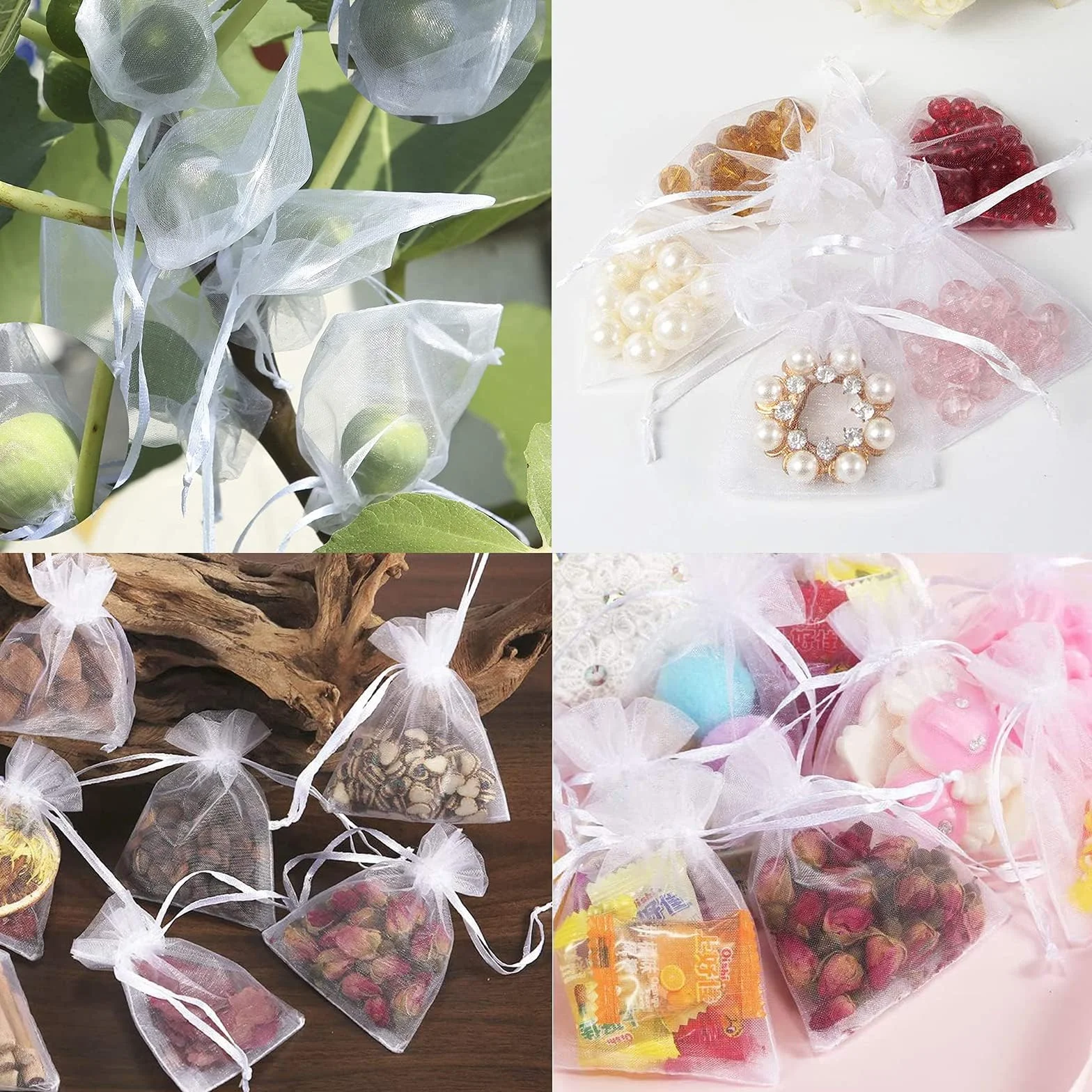 Carehabi 100 bolsas de regalo de organza color blanco 7 x 9 cm