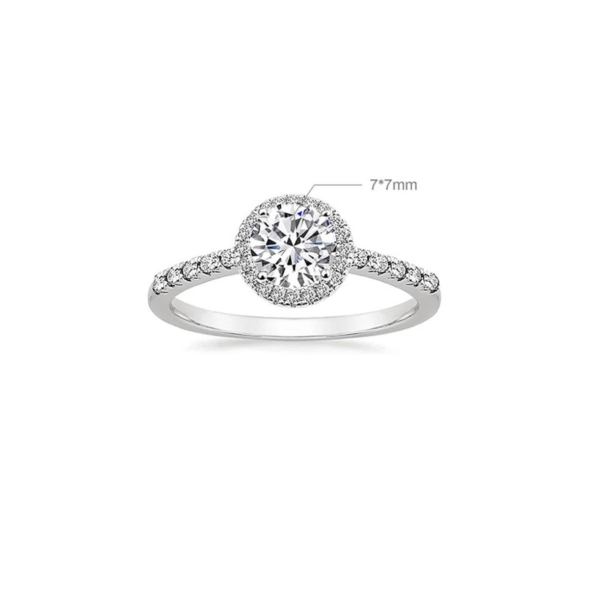 Anillo de compromiso de oro blanco de 9 K/14 K, para mujer, 7 x 7 mm, color blanco