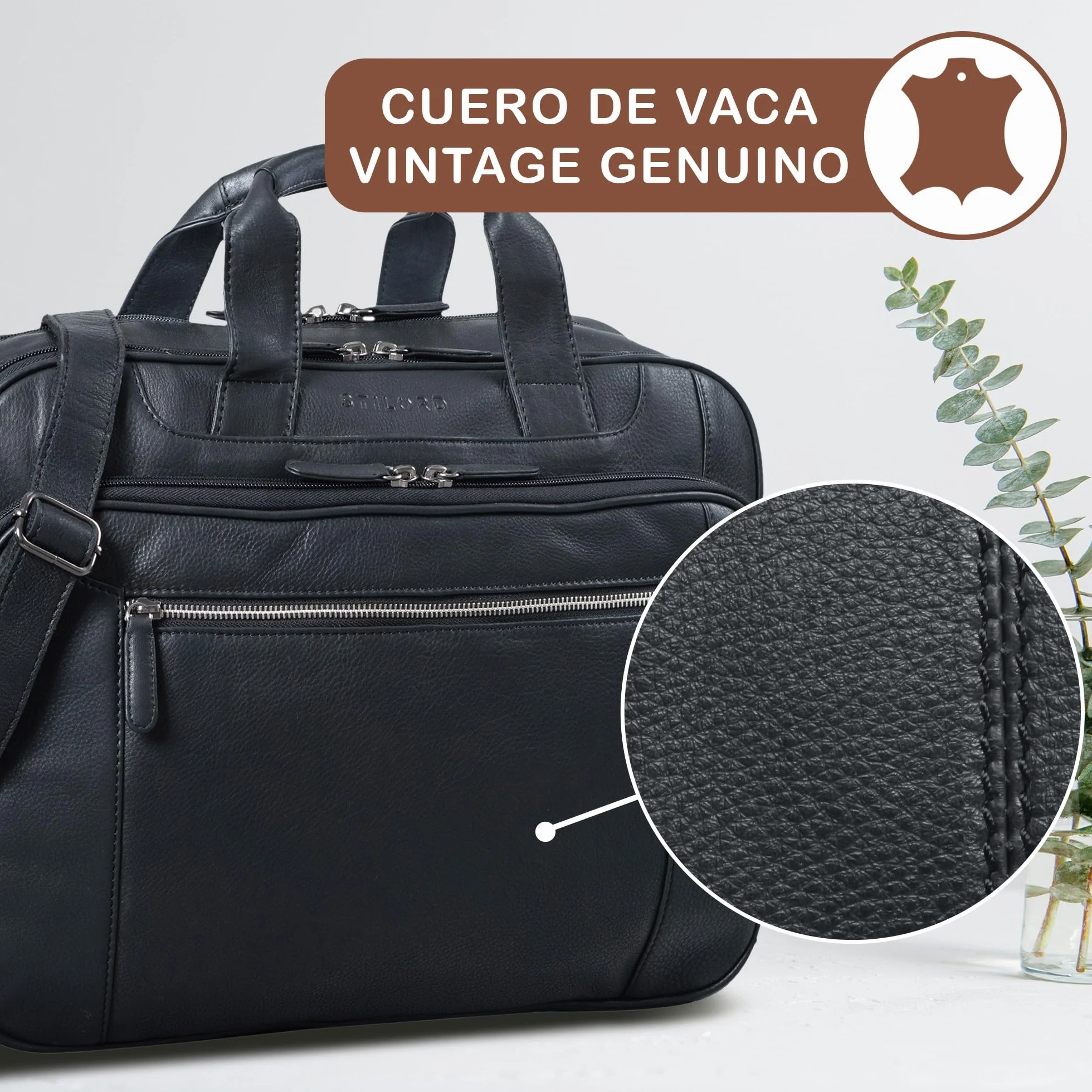 STILORD Maletín de Cuero para Hombre Cognac - Gran Bolso para Portátil de 15,6 Pulgadas - Bolso de Hombro Vintage de Cuero de Vaca Nelson
