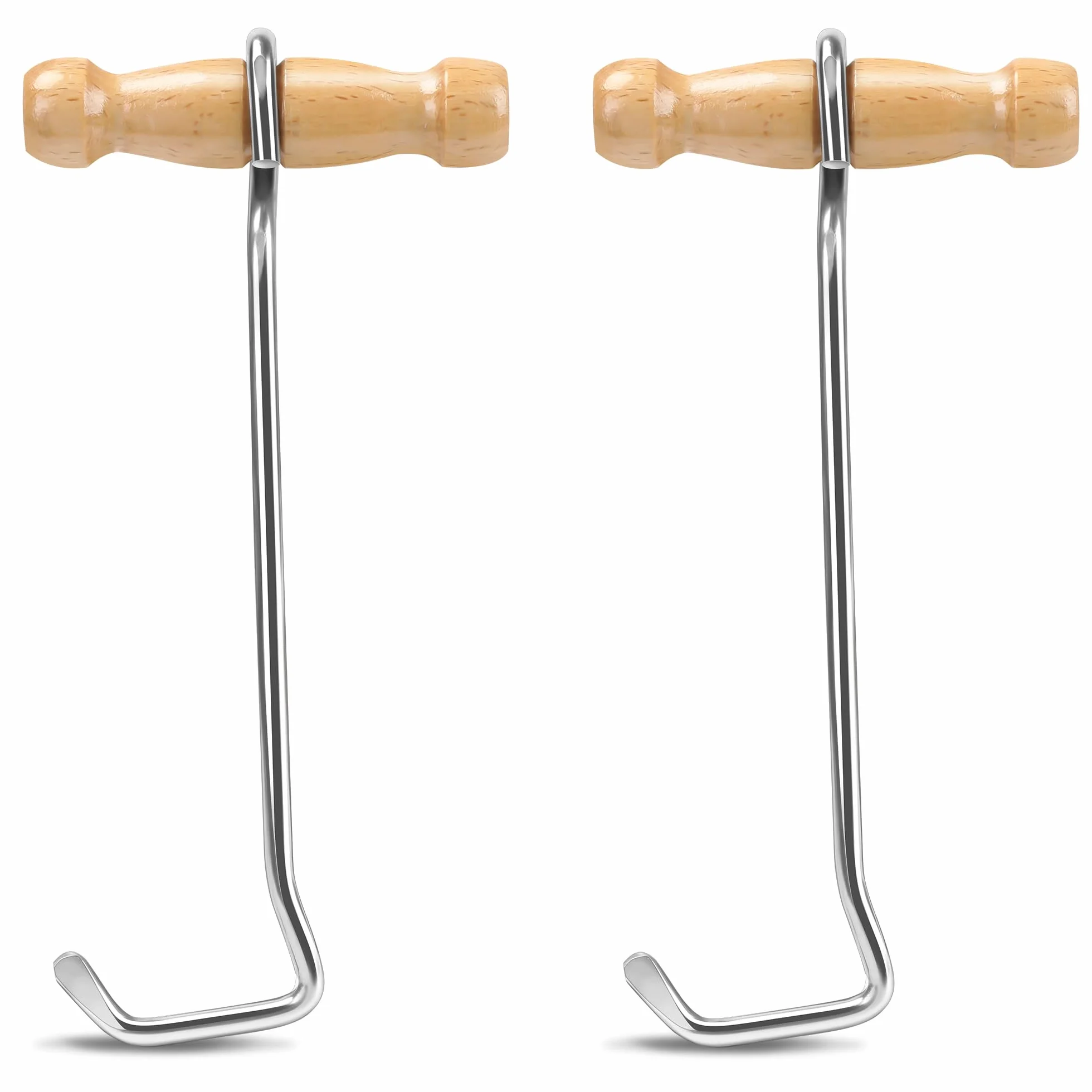 NINEMAX Gancho para Botas Con Mango De Madera,1 Par Herramienta De Ganchos Para Botas De Vaquero,Fáciles De Poner,Plateado