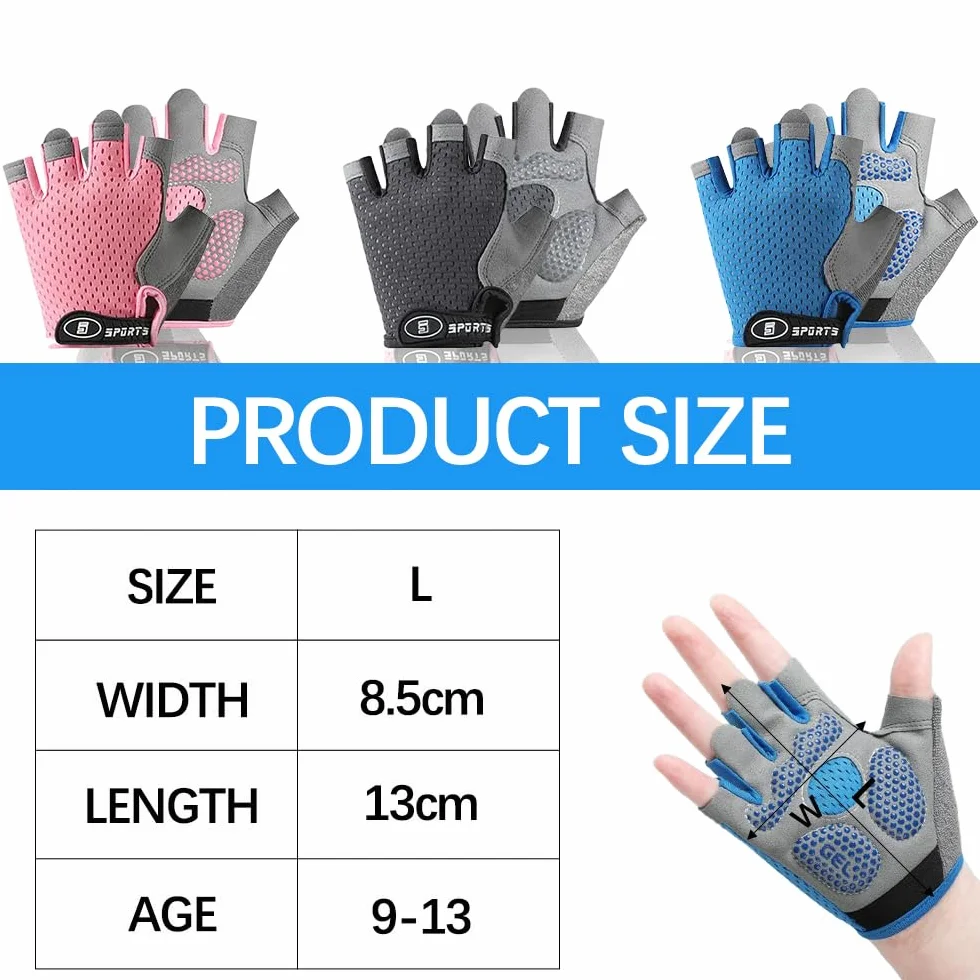 Guantes Bici Niño, Guantes Ciclismo Medio Dedo para Niños de 9 a 13 Años, Antideslizantes, Porosità, Adecuado para Ciclismo, Escalada, Patinaje sobre Hielo(Gris)