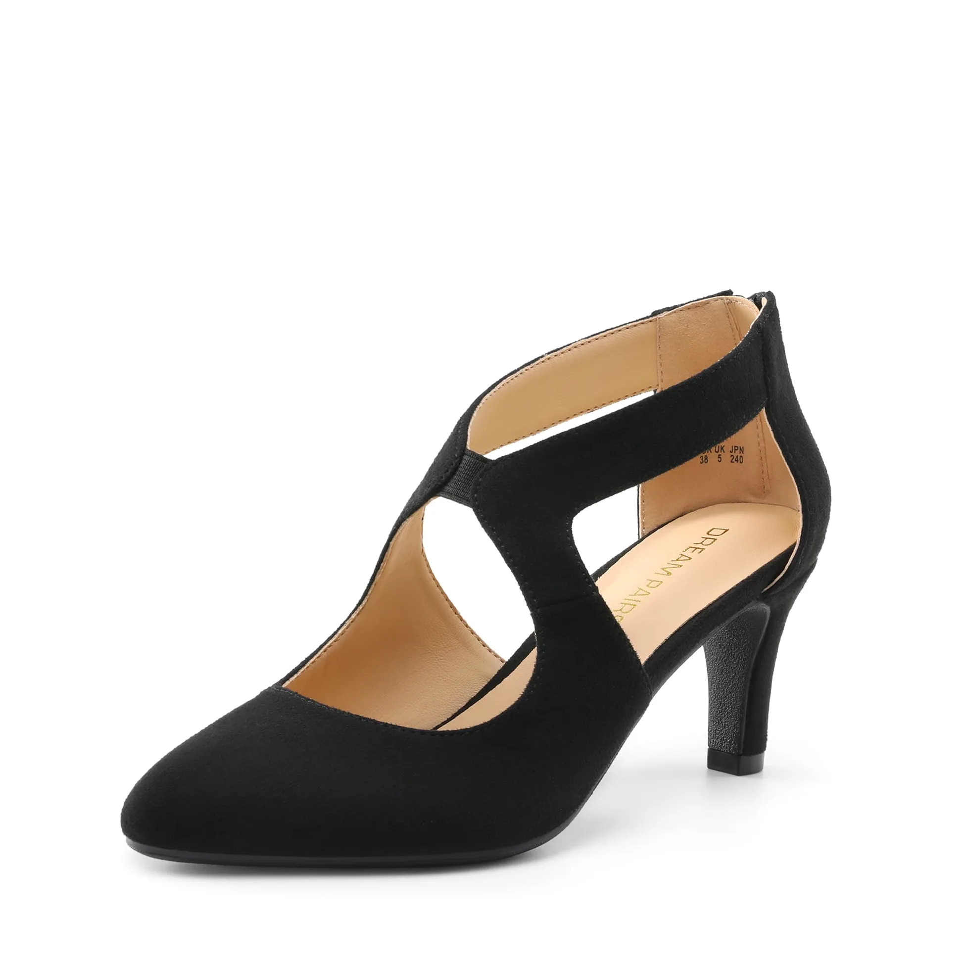 DREAM PAIRS Zapatos de tacón de gatito con punta cerrada para mujer, elegantes zapatos de vestir para fiesta, boda | Elegantes zapatos de vestir de fiesta con elegantes recortes entrecruzados, tacón de 2.76 pulgadas y cremallera trasera para