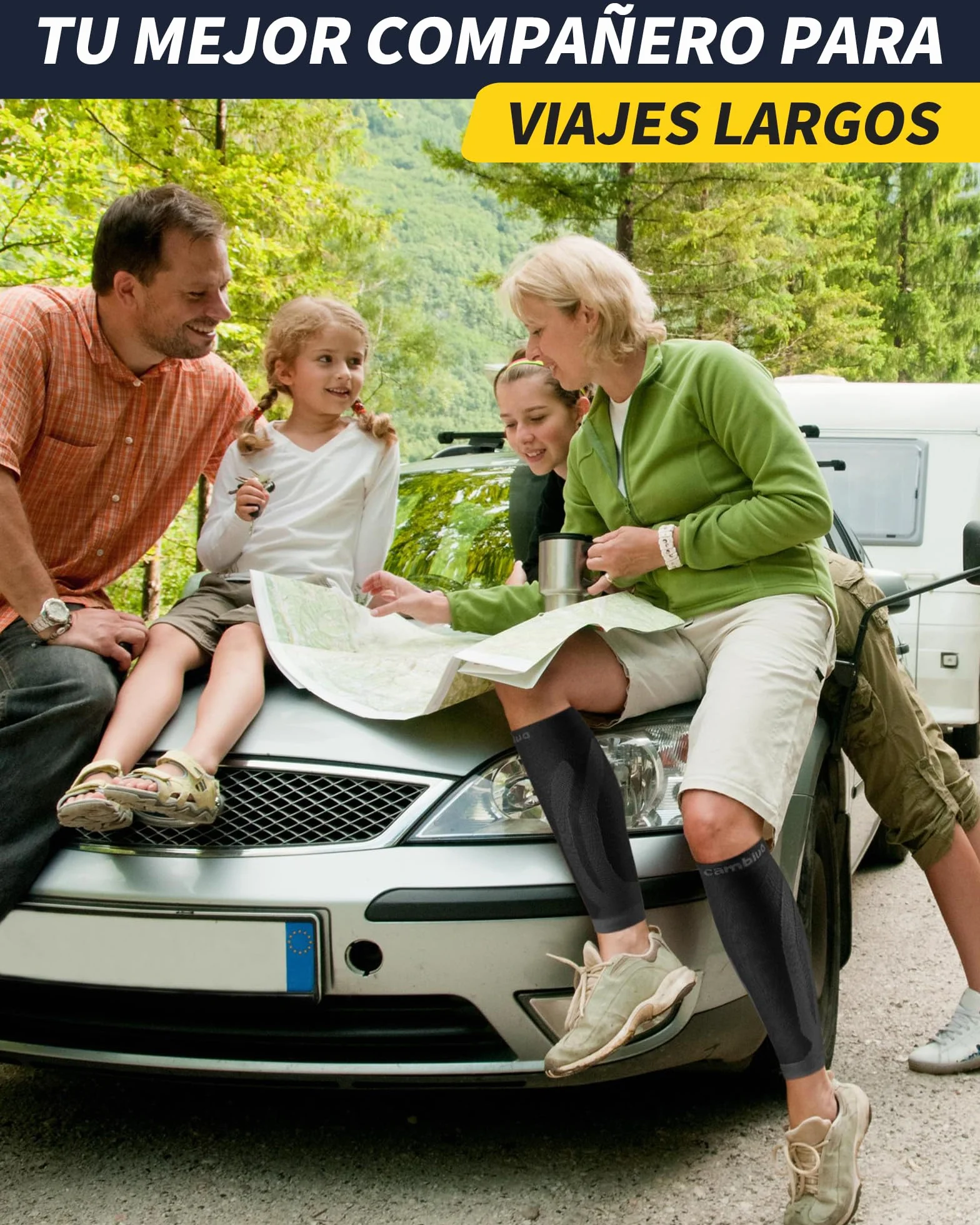 CAMBIVO Medias Compresivas 2 Pares, Calcetines Compresion Mujer Hombre, Mangas de Compresión para Deporte, Running, Ciclismo, Trabajo, Vuelo