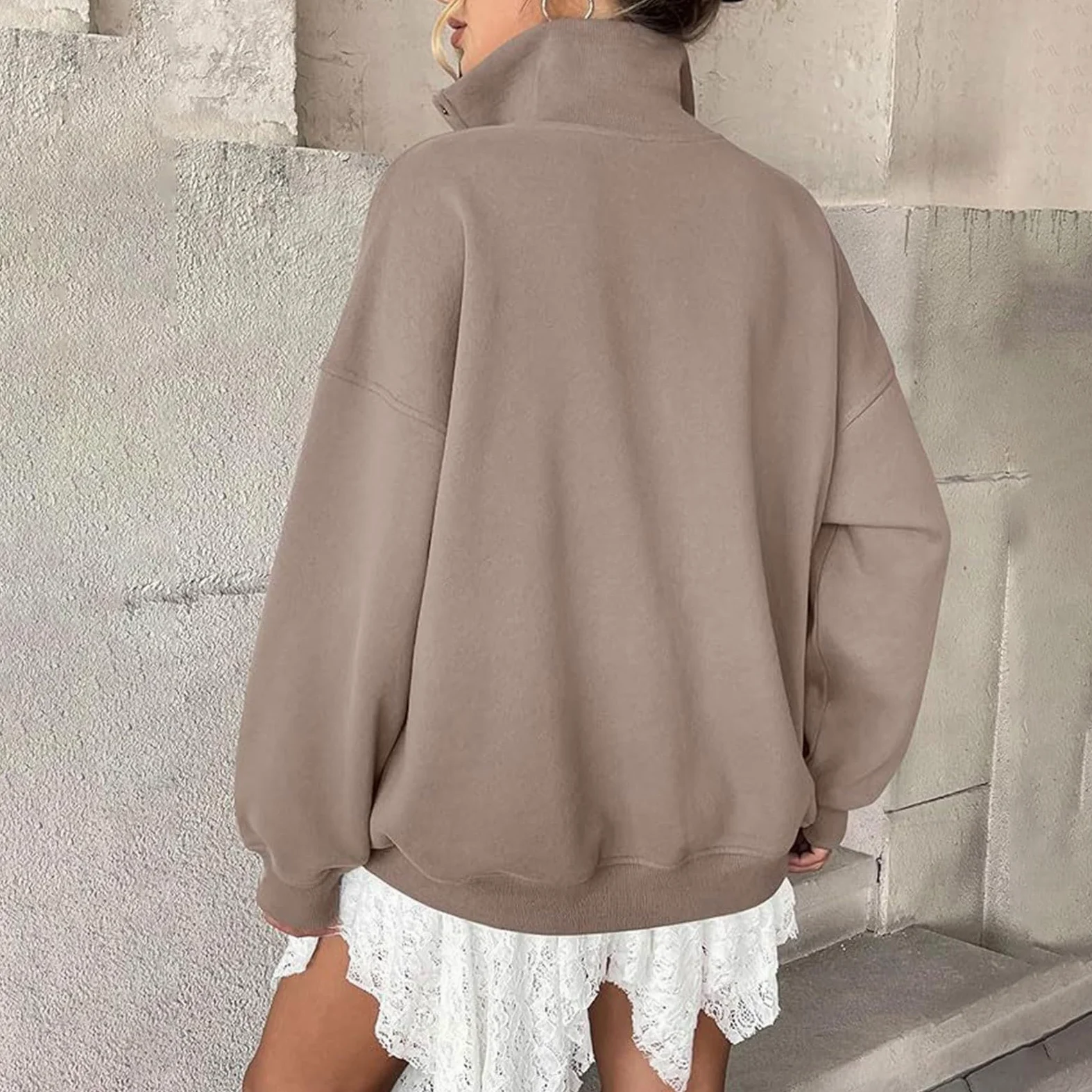 Generico Sudaderas Mujer Sin Capucha Cuello Alto con Botones Manga Larga | Sudadera lisa elegante y ligera, suave y cómoda, ajuste holgado, para llevar todos los días