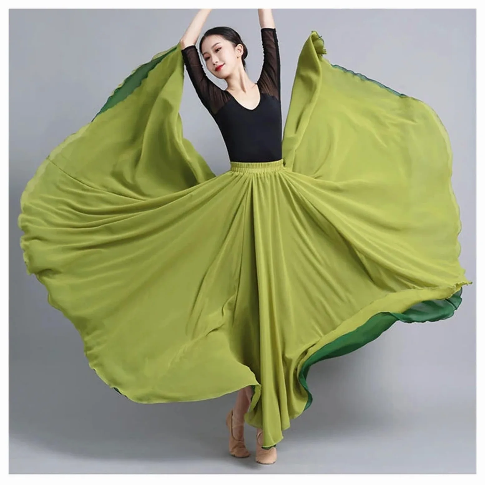 Falda Danza del Vientre Falda larga de gasa de doble cara for mujer, con vuelo amplio, 540/720 grados, for danza clásica, disfraz de danza del vientre, for actuaciones en el escenario(2 540 Degree,90c