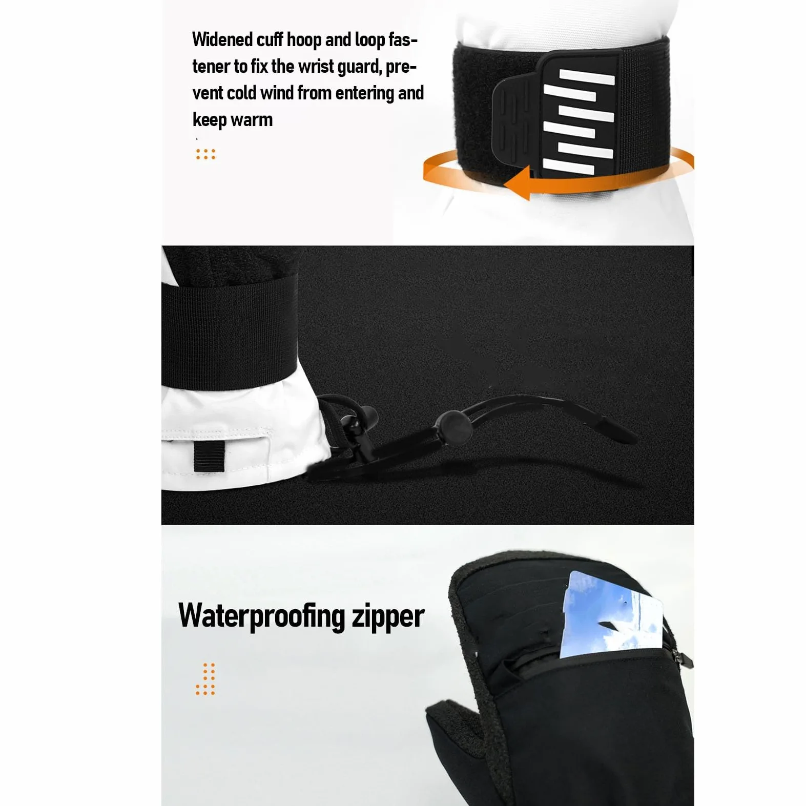 Bewinner Manoplas de esquí con Muñequeras Impermeables para Deportes de Invierno Snowboard y esquí Tela Duradera Paquete de 2