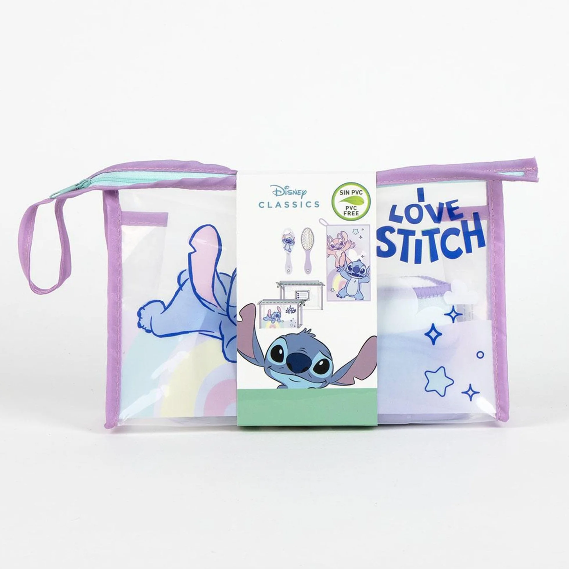 Neceser Aseo Viaje Accesorios Stitch con Peine, Toalla y Bolsa de Stitch - Neceser Aseo Stitch para Viaje o Escuela