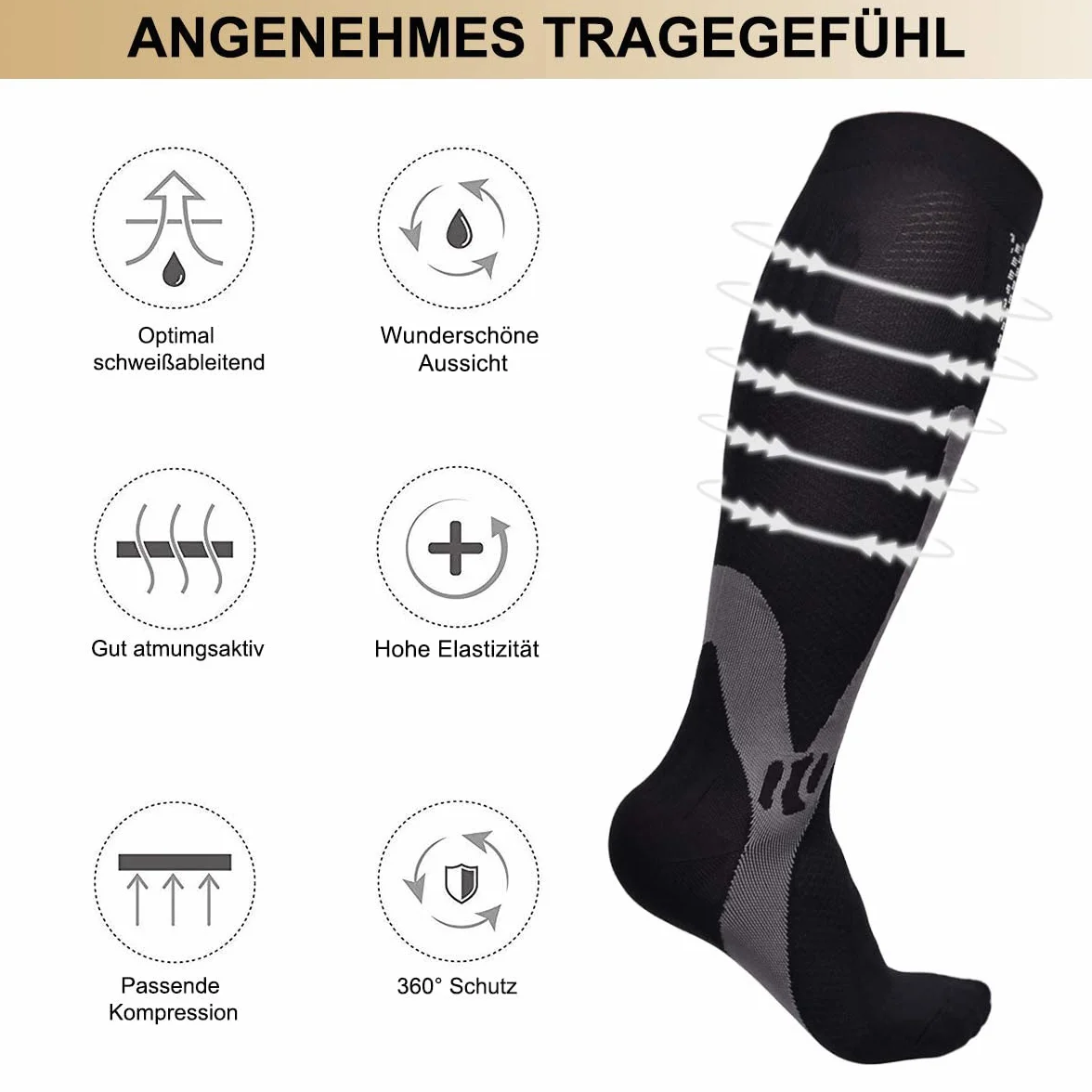 Medias de Compresión para Hombre, Calcetines de Soporte Elástico para Deportes Viajes Fitness