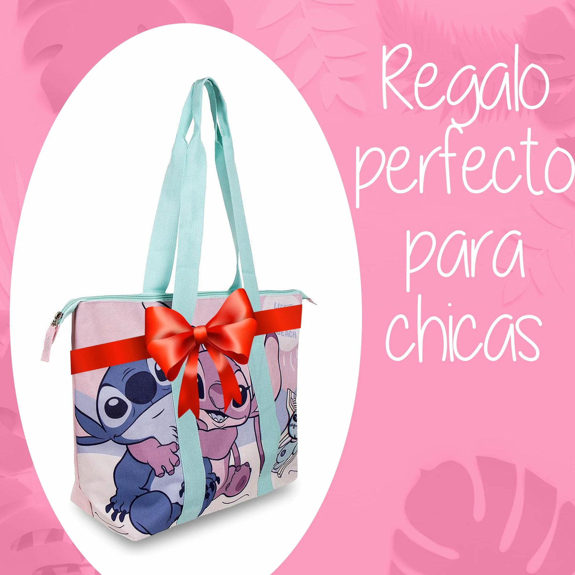 Bolso Stitch & Angel Niña – Bolsa Grande con Cremallera – Ligera y Espaciosa – Para Colegio, Piscina, Playa y Viajes