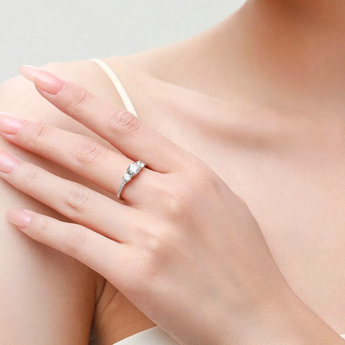 Alianzas de boda, de oro auténtico, con Moissanite, oro blanco, elegantes, para mujer