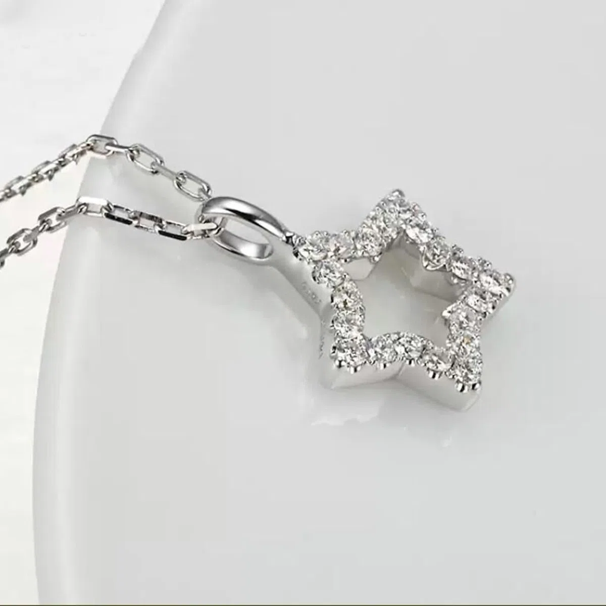 Collar con colgante para mujer, collar largo para mujer, estrella hueca con diamante de 0,15 quilates, oro blanco de 9/14/18 quilates, 45 cm