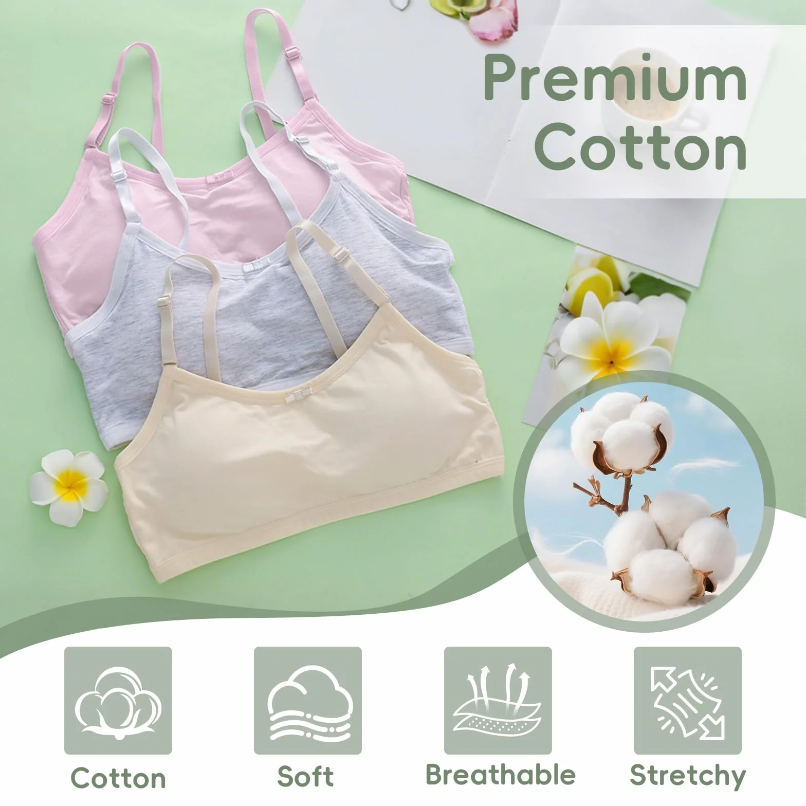 Flintronic Pack de 4 Top Interior para Niña, Sujetador Deportivo Infantil de Algodón sin Almohadillas