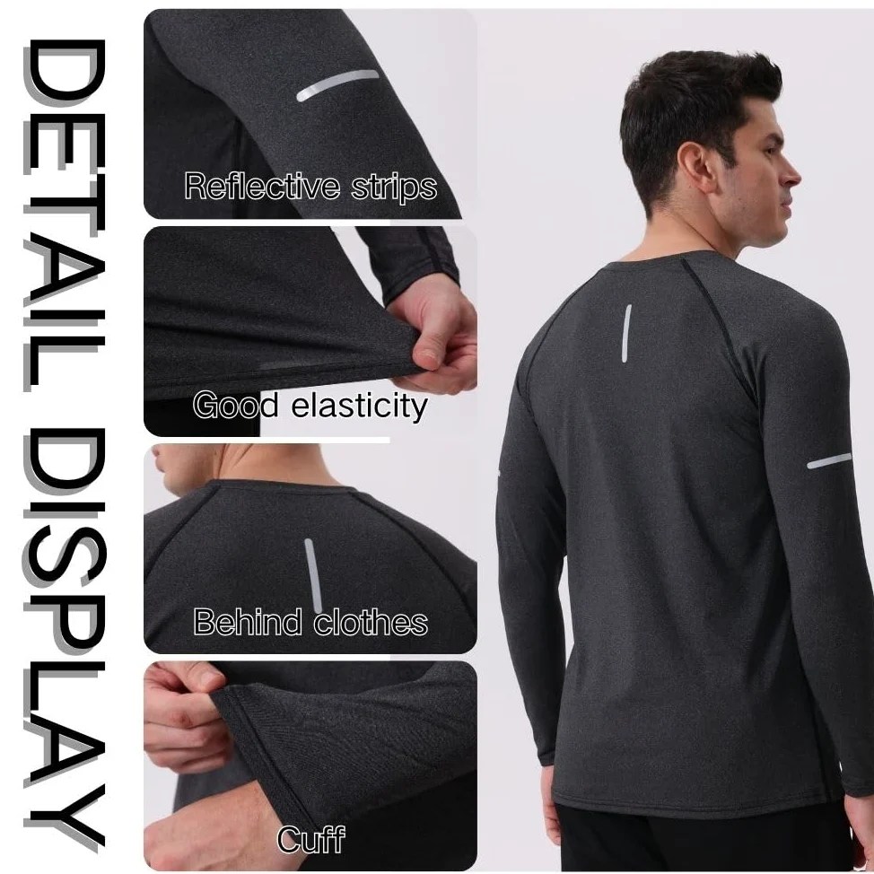 Camisas deportivas transpirables de manga larga, con cuello redondo, para hombre, 5 unidades