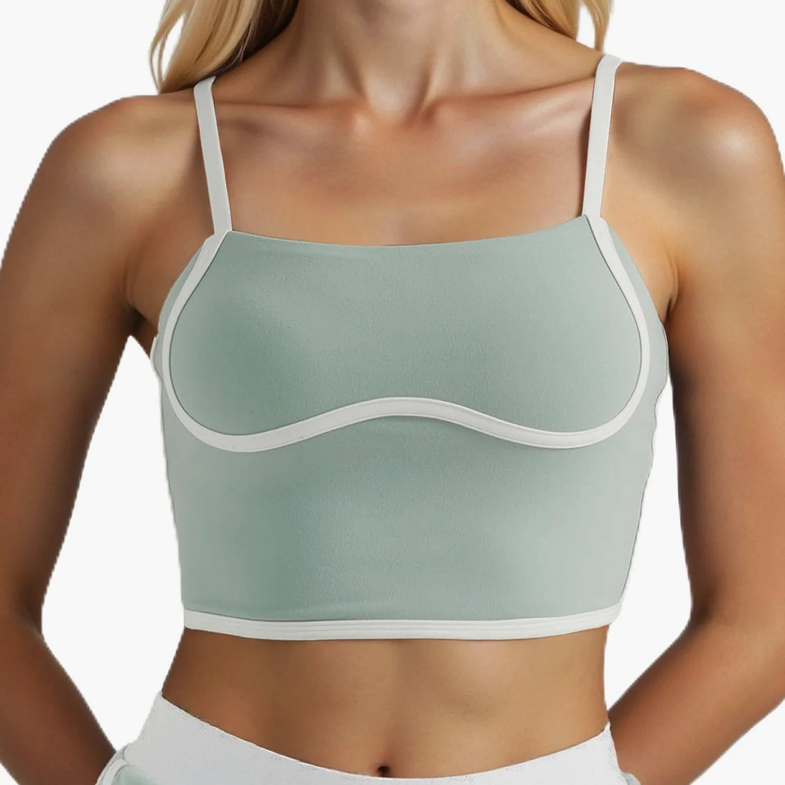 Camisetas Sin Mangas for Entrenamiento for Mujer, Cuello Cuadrado, Sujetador Deportivo Largo, Soporte Corto for Yoga, Tirantes Finos, Sujetadores Incorporados, Azul Marino, M