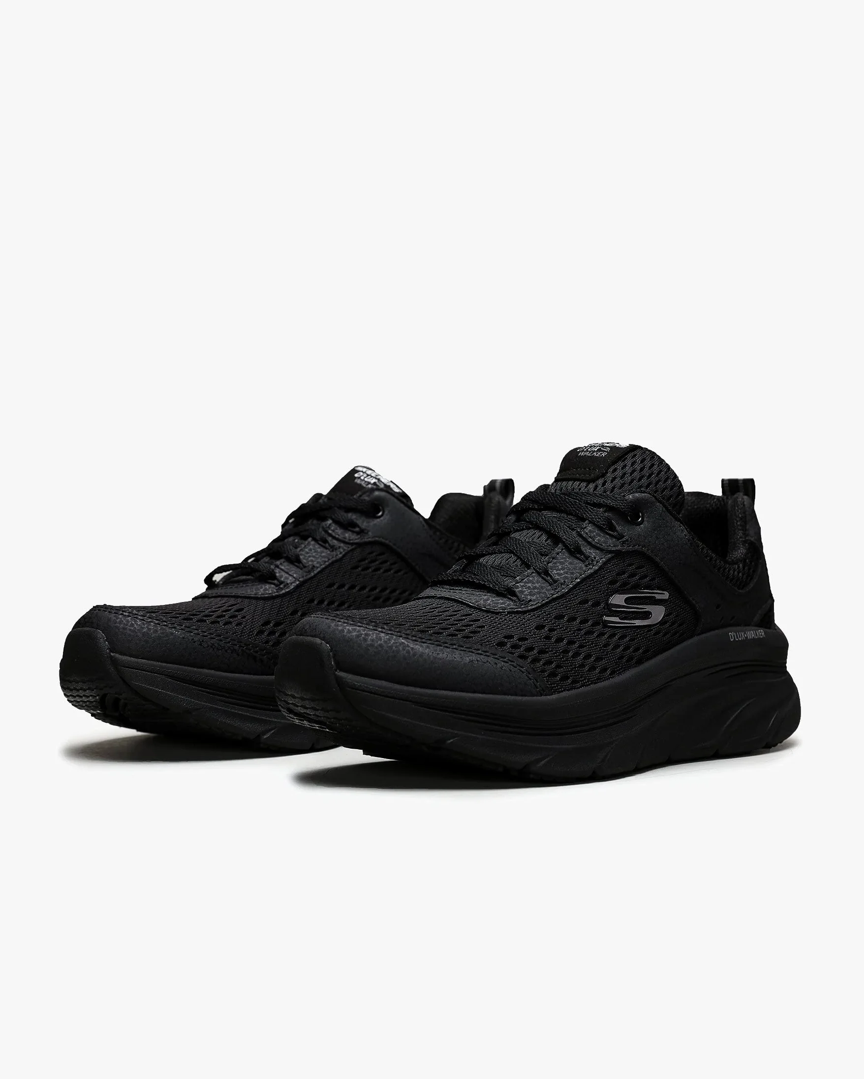 Skechers D'lux Walker Infinite Motion, Zapatillas Mujer, Black Leather Mesh Trim, 41 EU